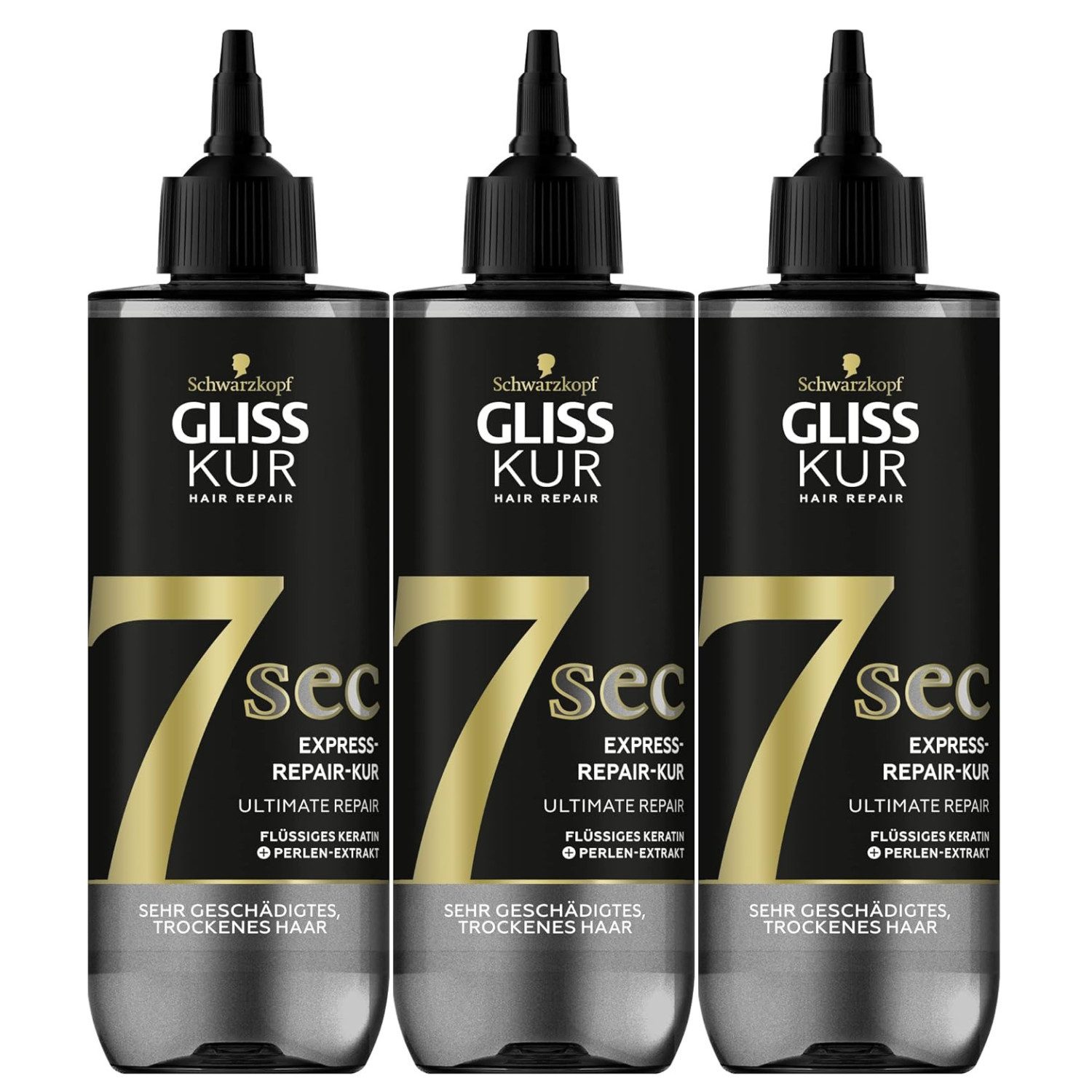 Gliss Kur Haarspülung 3 x Schwarzkopf Gliss Kur 7 Sec Express Kur Ultimate Repair je 200ml H