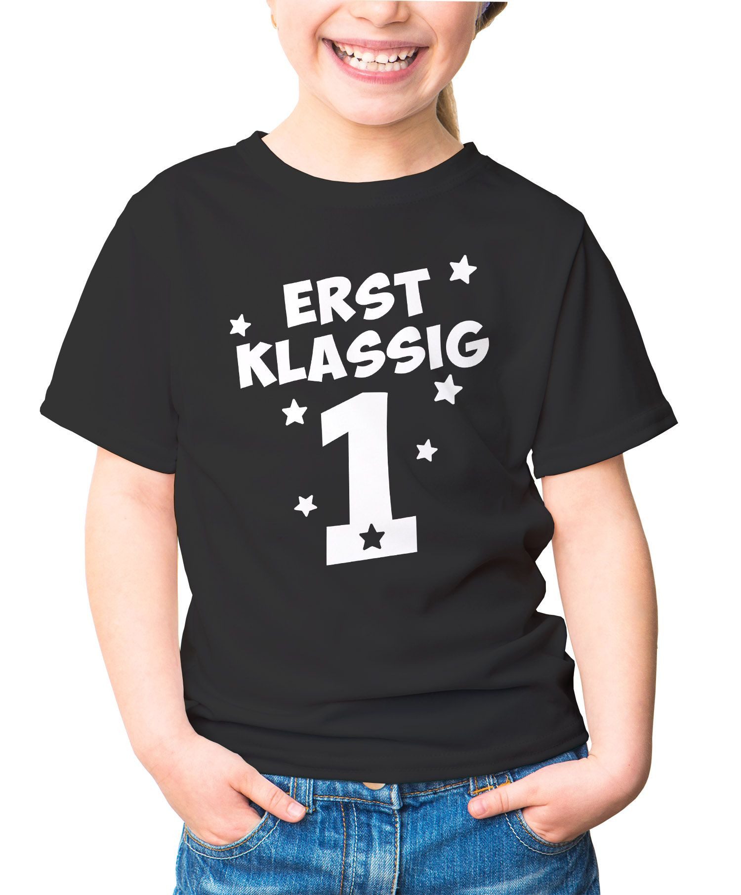 Print-Shirt Kinder T-Shirt Mädchen Aufdruck erstklassig Zahl 1 Sterne Geschenk