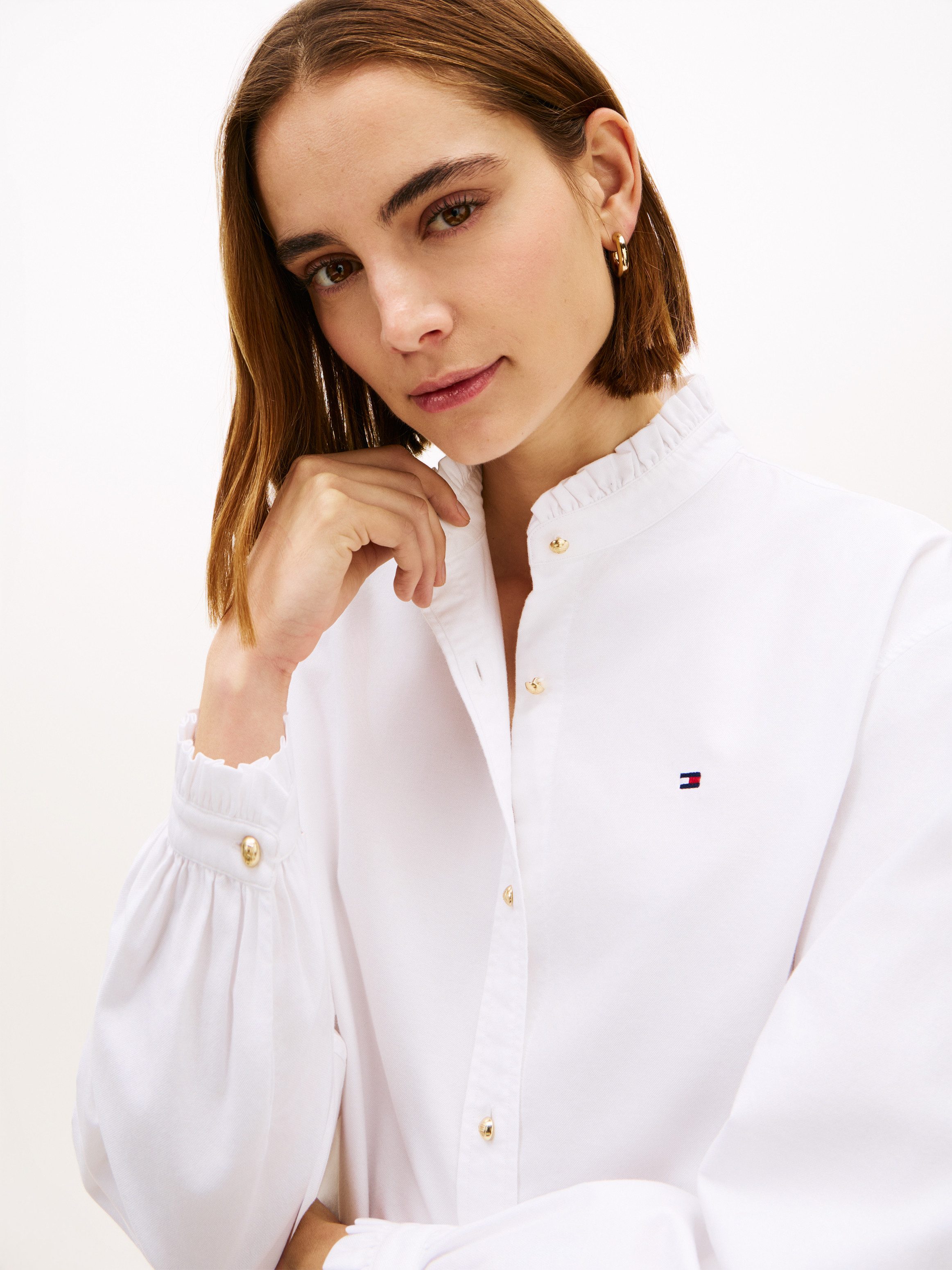 Tommy Hilfiger Langarmbluse OXFORD CROP RUFFLE LS SHIRT mit Rüschen-Details, boxy