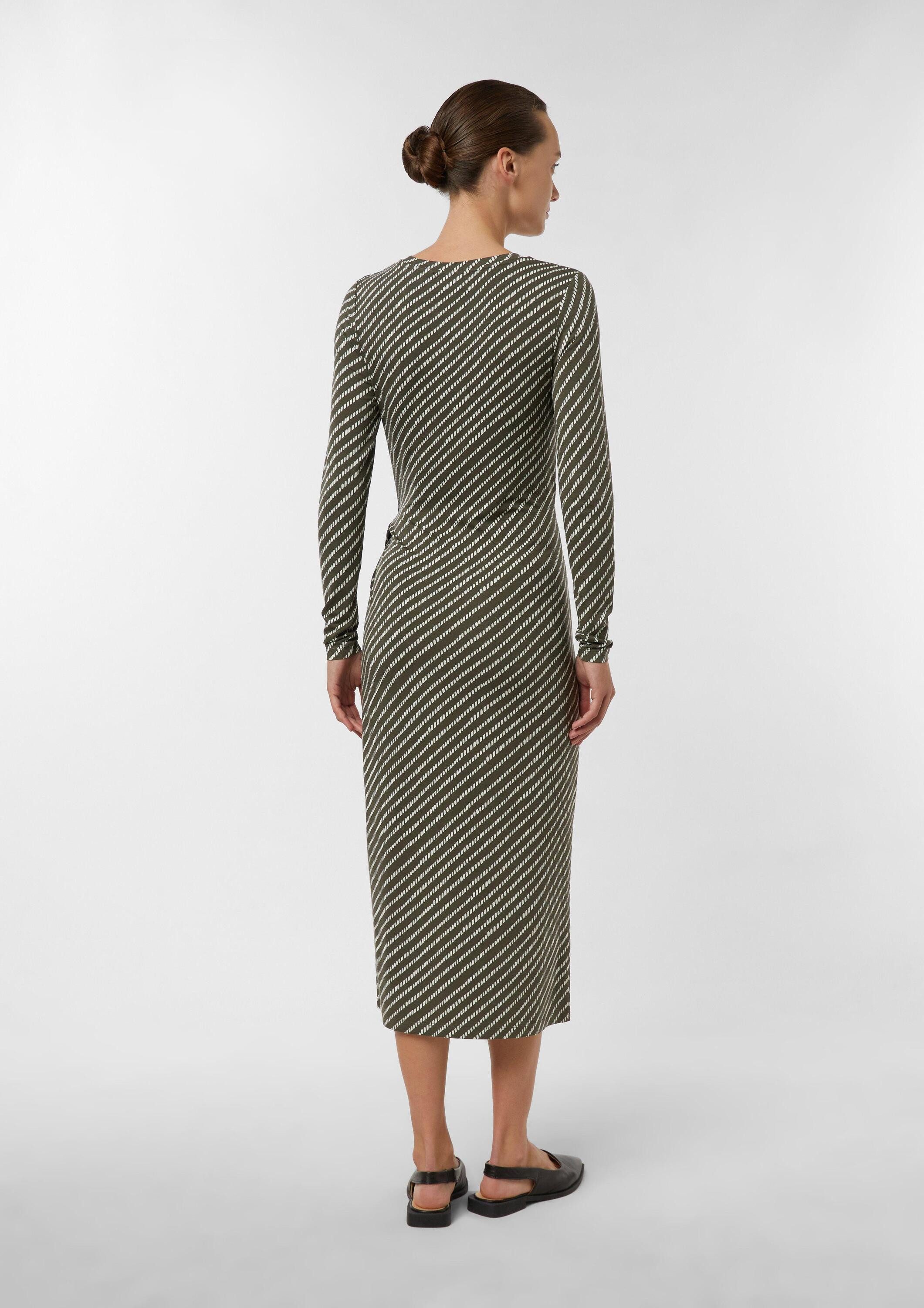 comma Midikleid Kleid Jerseykleid mit All-over-Print und Wickeldetail