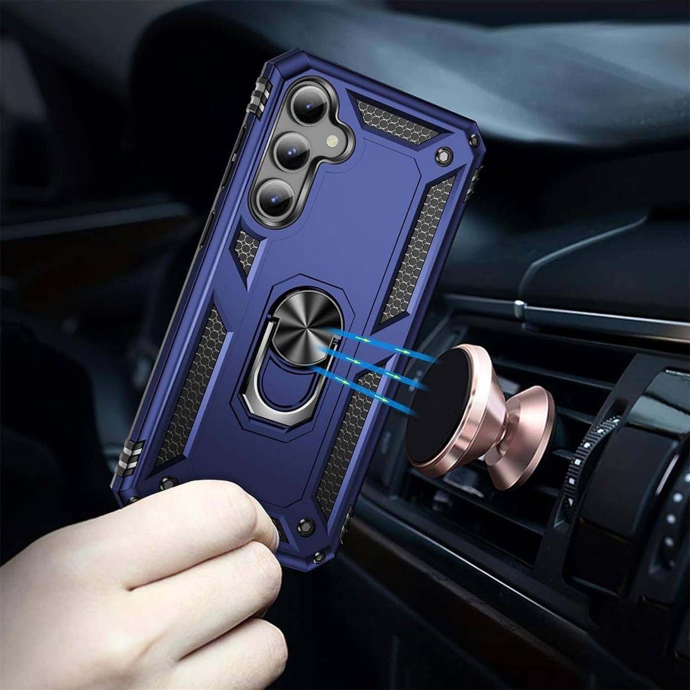 CoolGadget Handyhülle Blau als 2in1 Schutz Cover Set für das Samsung Galaxy A55 5G 6,6 Zoll, 2x Glas Display Schutz Folie + 1x TPU Case Hülle für Galaxy A55 5G