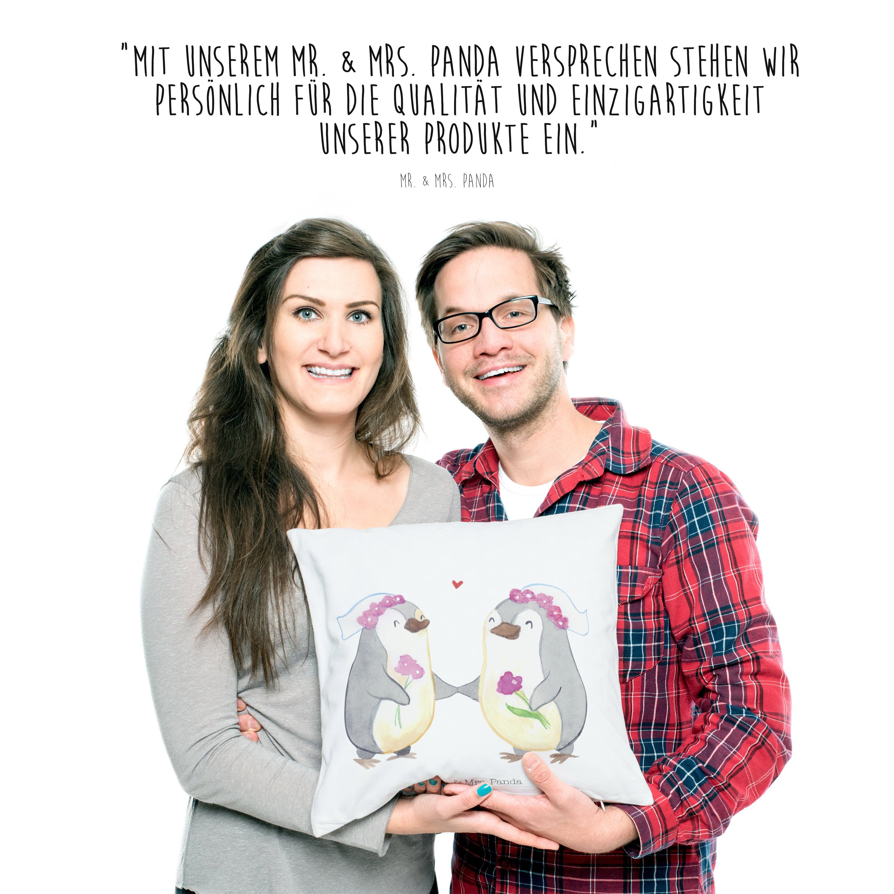 Pärchen Geschenk, Pinguin Dekokissen Weiß - Panda & Mrs. - Pride Trauung, Mr. Verlobungsg Lesbian