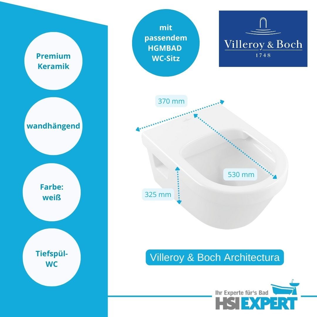 Villeroy & Boch Tiefspül-WC Villeroy Boch Architectura WC Sitz Soft Close, Wandmontage