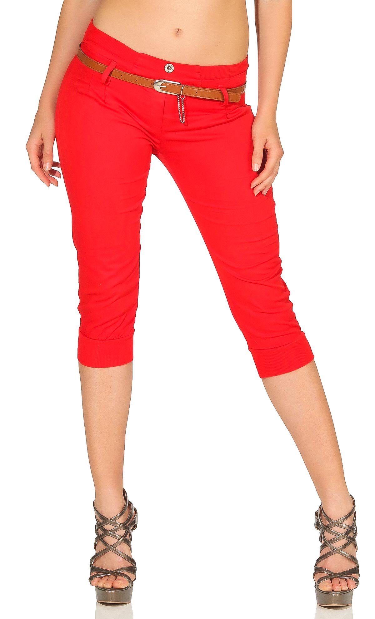 Caprihose malito Damen Capri Hose mit Gürtel, Chino Hose mit Stretch, lässige