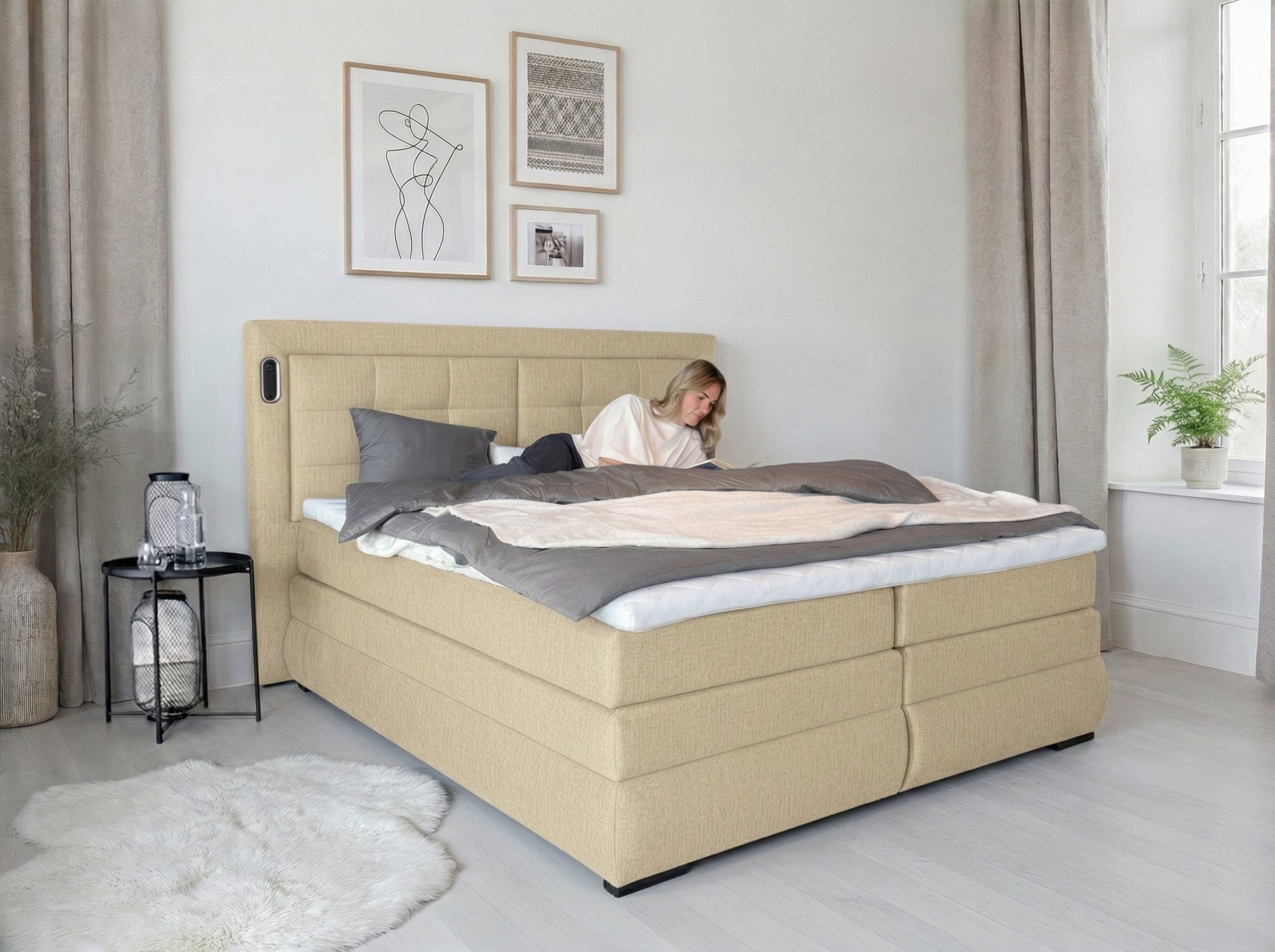 OTTO home Boxspringbett MIVVA mit Bettkasten, mit Taschenfederkernmatratze H3, H3/H4 mix, H4 (mit hochwertigem Luxus-Microfaser-Stoff, wahlweise mit LED-Leuchte – Bild 4 von 5