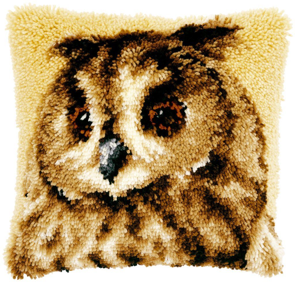 Vervaco Kreativset Vervaco PN-0021650 Knüpfkissenpackung Braune Eule, (Set, Vervaco embroidery Kit), Made in Europe