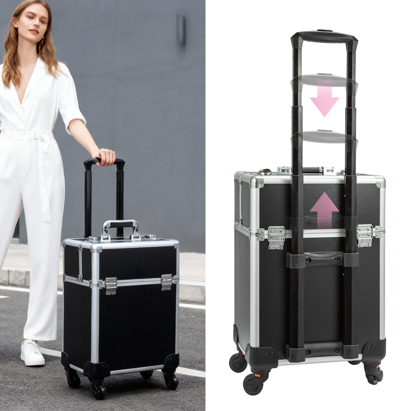Youyijia Kosmetikkoffer Kosmetikkoffer im Trolley-Stil aus Aluminiumlegierung Koffer für Haar – Bild 4 von 5