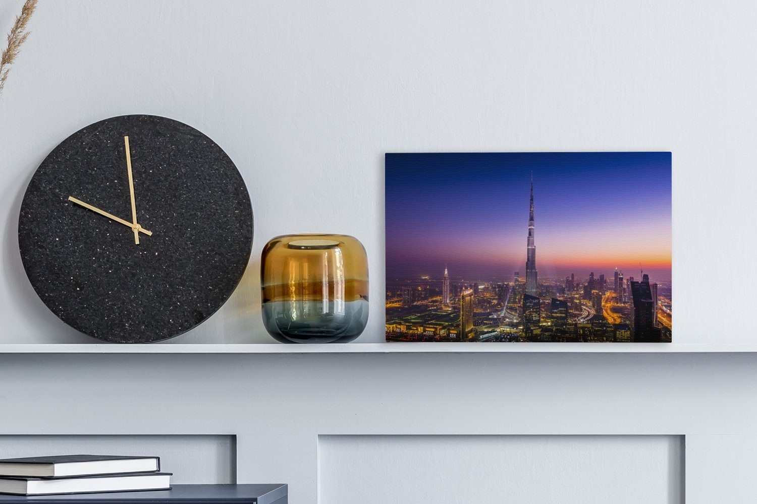 OneMillionCanvasses® Leinwandbild Bunter (1 Dubai, Aufhängefertig, Himmel dem Wanddeko, cm 30x20 St), Leinwandbilder, Khalifa-Wolkenkratzer Burj über und Wandbild