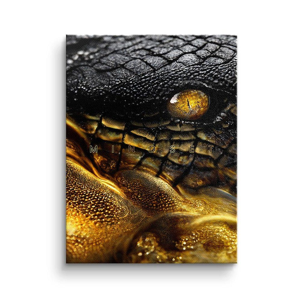 - Leinwandbild Premium Motivation Leinwandbild, - Succe Crocodile Gold - - DOTCOMCANVAS® Rahmen goldener Mindset