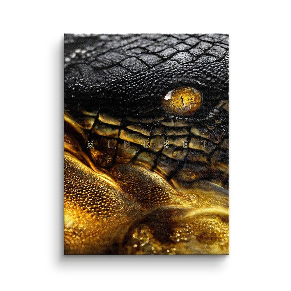 Leinwandbild, - - Mindset silberner Succe Gold Rahmen Leinwandbild Motivation DOTCOMCANVAS® - Premium Crocodile -