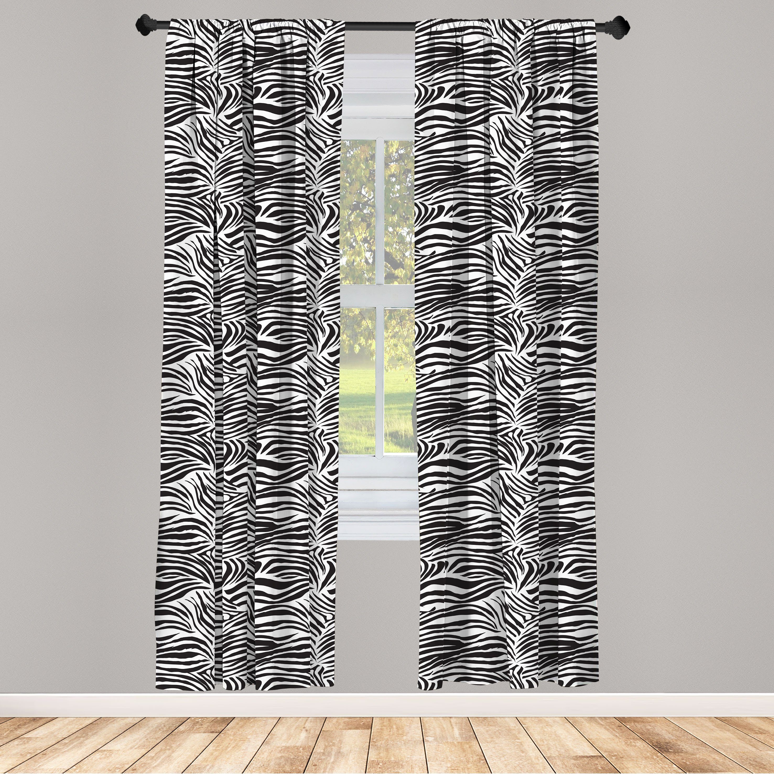 Gardine Vorhang für Wohnzimmer Schlafzimmer Dekor, Abakuhaus, Microfaser, Schwarz-Weiss Wilde Zebra-Linien