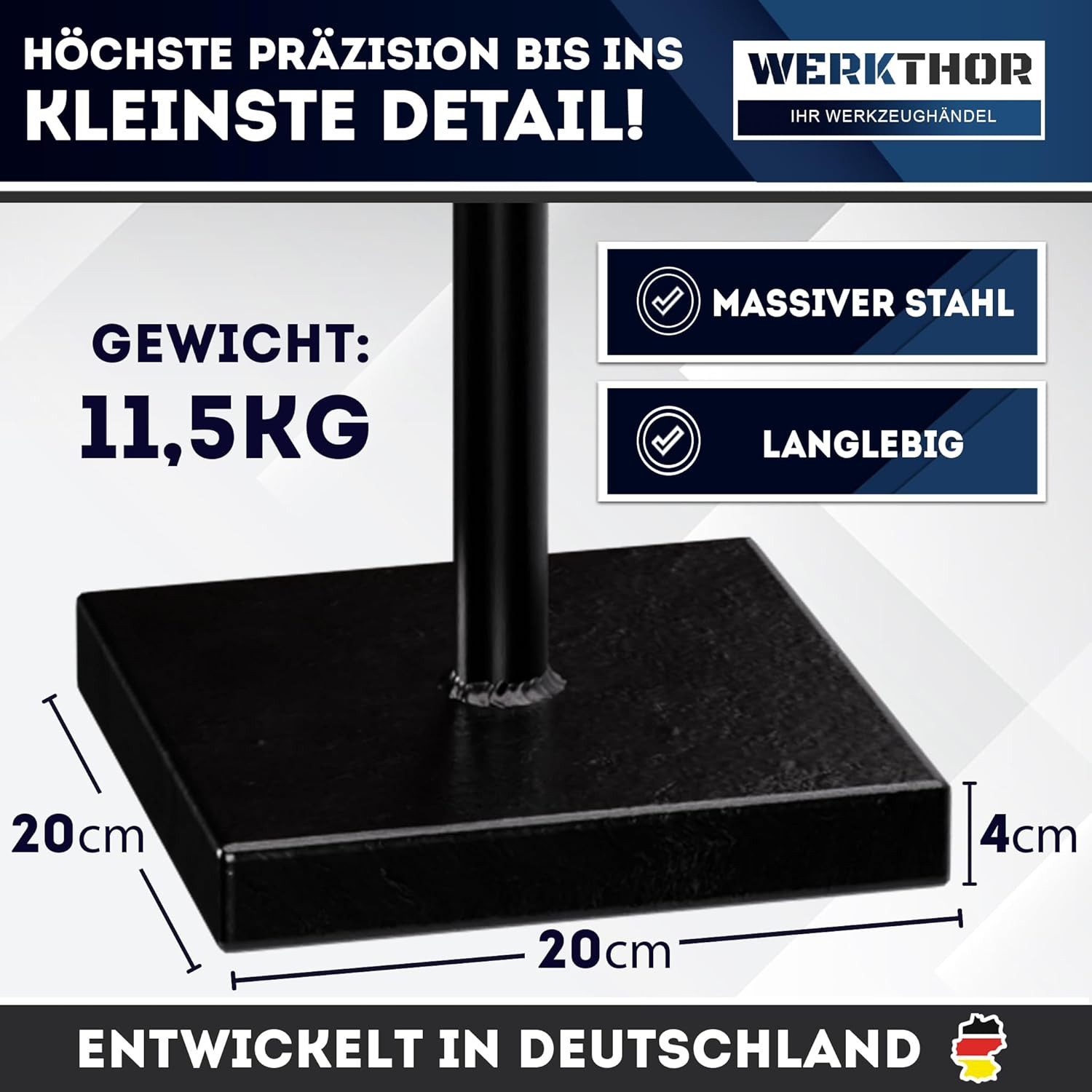 Werkthor Vertikutierer Boden Stampfer aus Stahl - Bodenverdichter 20x20 cm Grundplatte