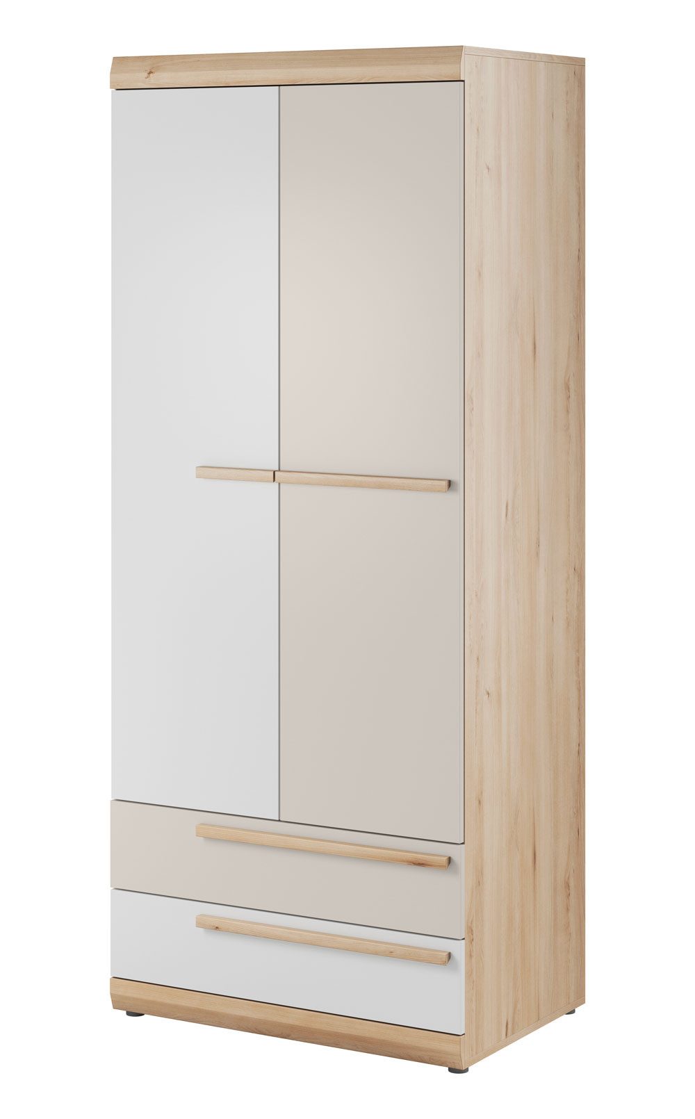 Feldmann-Wohnen Drehtürenschrank Happy (2-türig, mit Schubladen, 1-St., moderne Optik, mit Türen, mit Schubladen) 80x65x194cm 2-türig Eiche Bernstein / weiß / Champangerfarben