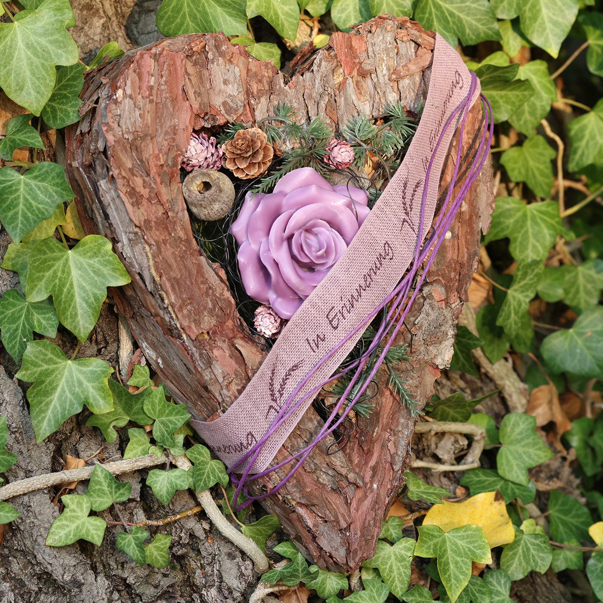 Trockenblume Deko Herz offen Pinienrinde Herbstdeko günstig online kaufen