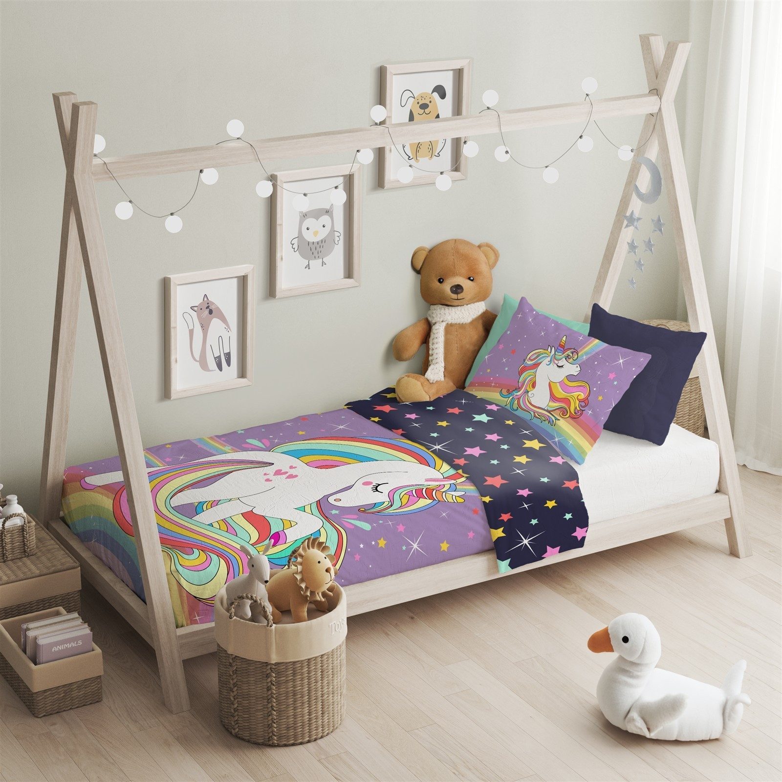 FARO pln Babybettwäsche Baby Bettwäsche mit verträumten Einhorn 100x135cm günstig online kaufen