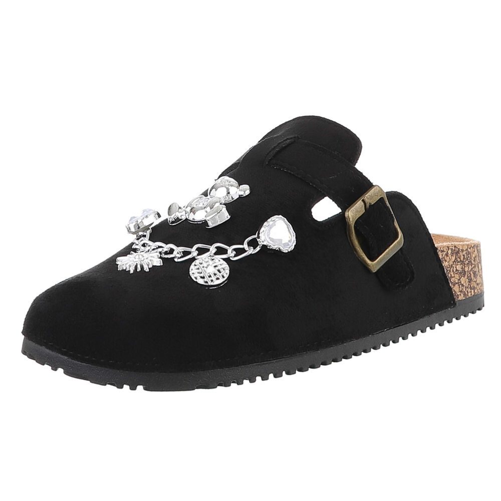 Ital-Design Damen Mules Freizeit Pantolette (88930451) Flach Pantoletten in Schwarz