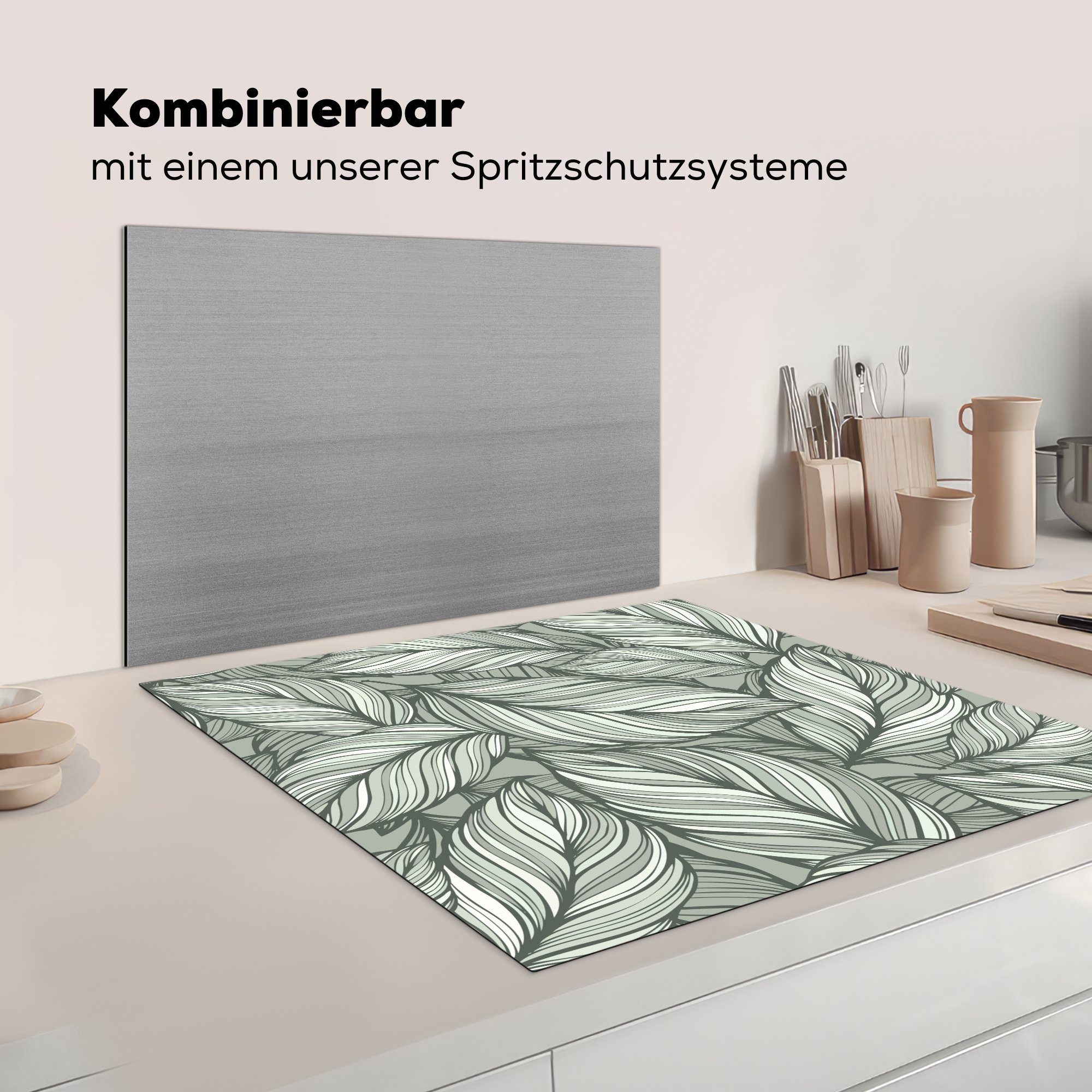 cm, Blumen tlg), für (1 Weiß, Ceranfeldabdeckung, küche Arbeitsplatte Schwarz Herdblende-/Abdeckplatte - 78x78 - Illustration - MuchoWow Vinyl,