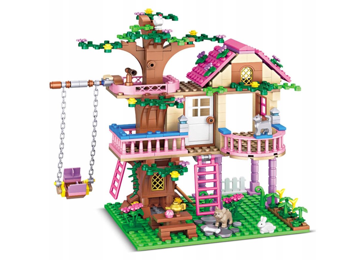 COIL Baumhaus, Bauklötze, Spielklötze, Baukasten Spielbauklötze, (Modell: 7652, 504 St), 3 Figuren, 4 Tiere, Haus mit Balkon, ab 8 Jahren