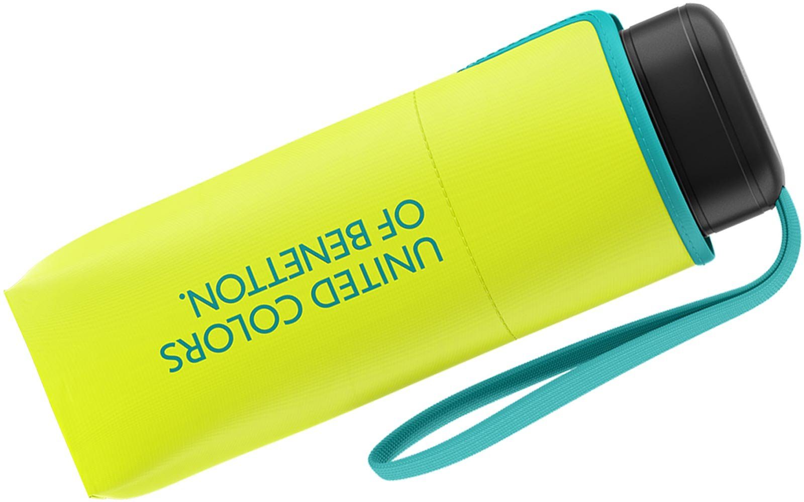 United Colors Flat Taschenregenschirm mit Saum Modefarben punch, 2022 Benetton - HW kontrastreichem leuchtende of Mini Ultra lime limette-petrol