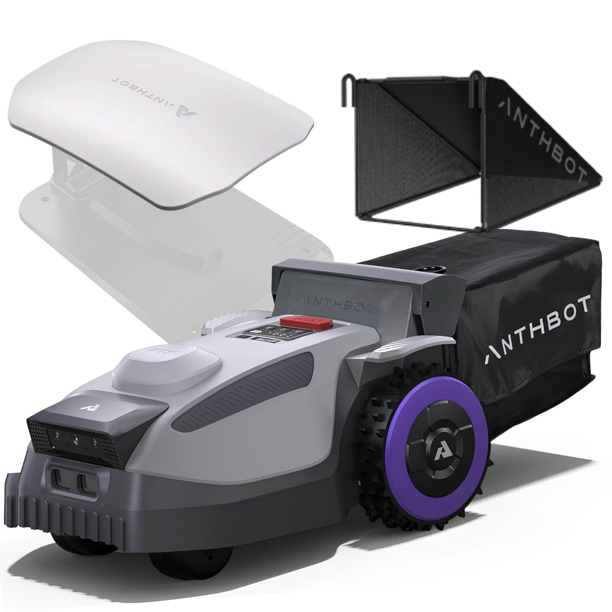 ANTHBOT Rasenmähroboter N8 Serie ohne Begrenzungskabel, 4-in-1, 23L Fangkorb, Auto-Entleerung, bis 1500 m² Rasenfläche, (Mähen, Mulchen, Sammeln & Laubkehren für Sommer & Herbst, Full-Band-RTK, HDR-Dual-Vision & KI-Hindernisvermeidung), Auto-Kartierung, Schnitthöhe per App, bis 45 % Steigung, 4G-Modul