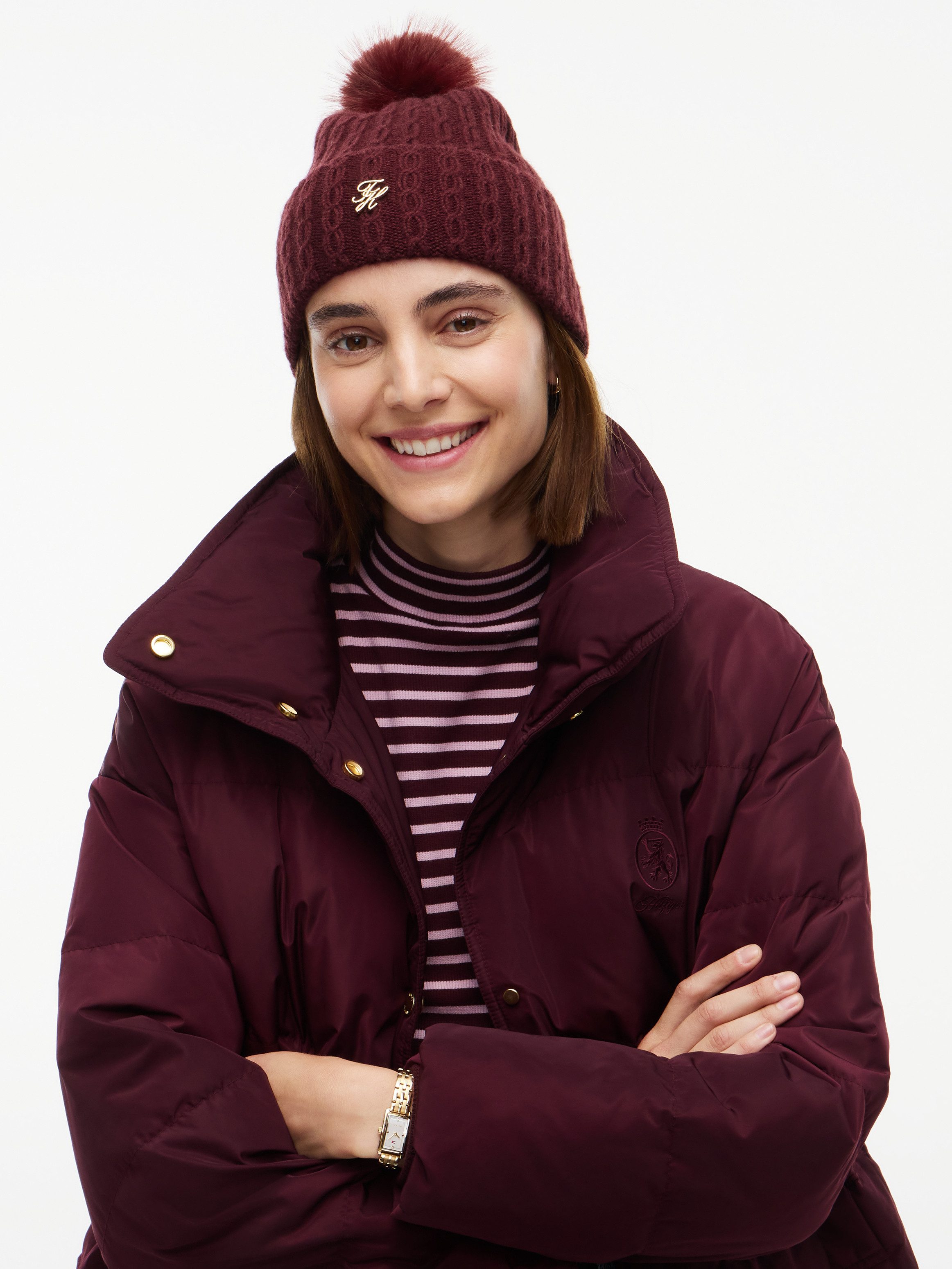 Tommy Hilfiger Beanie TH SCRIPT CABLE POM mit Kaschmiranteil