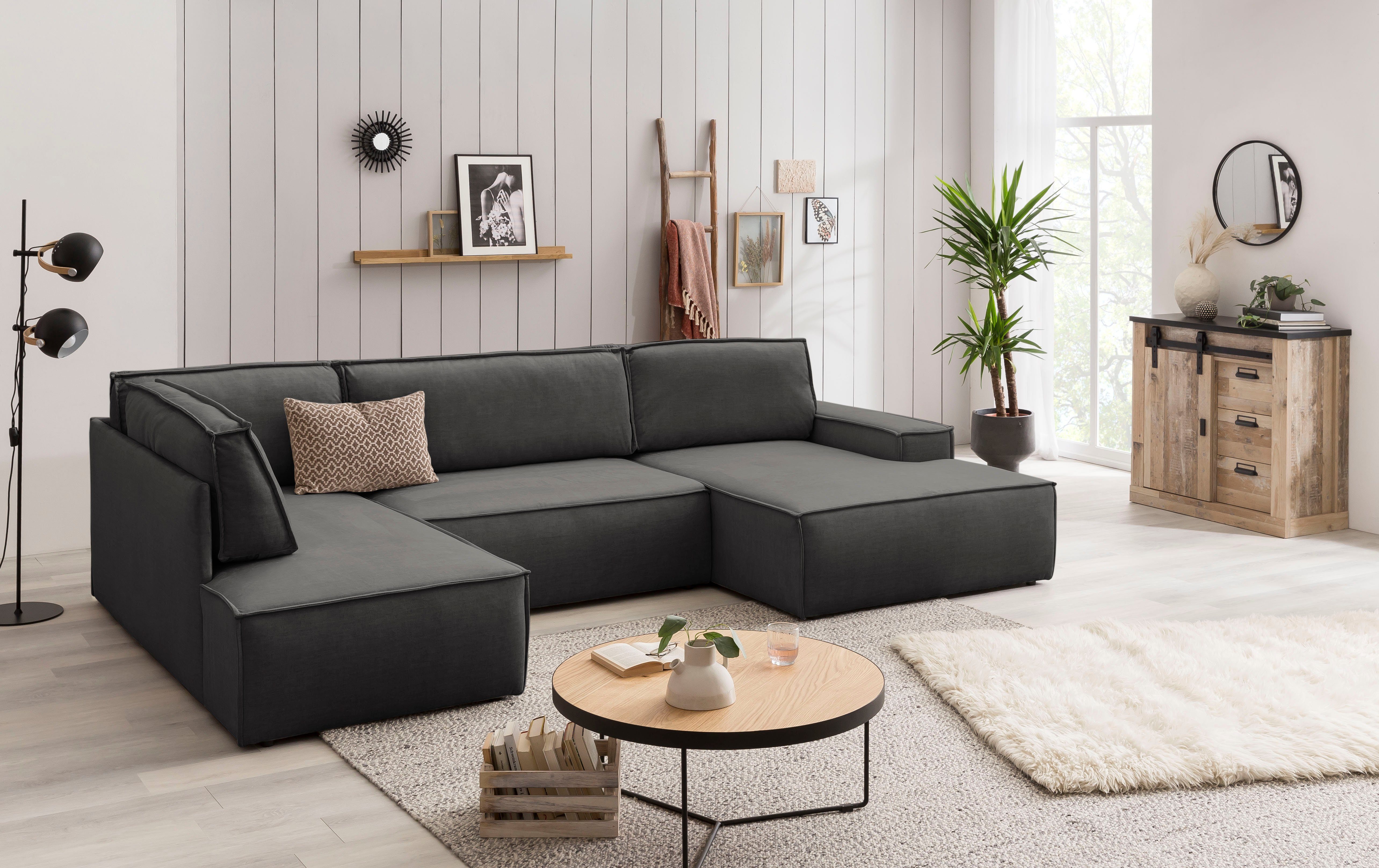 OTTO home Wohnlandschaft SHERWOOD U-Form, 329 cm - OTTO. Verlässliche Qualität., Schlaffunktion m. Bettkasten (194x139 cm), Cord, Vintage, Samtvelours