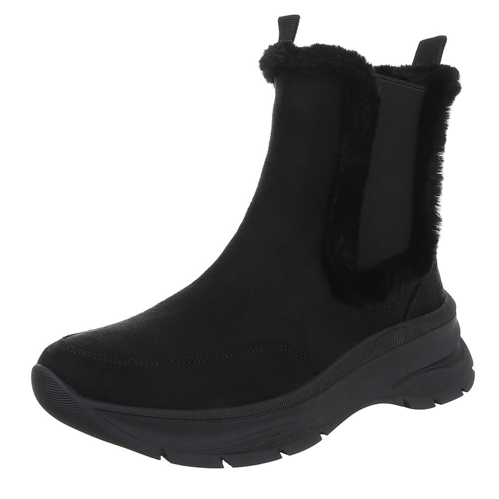 Ital-Design Bequemer Damen-Stiefel mit plüschigem Futter für Alltag Plateaustiefelette (90648955) Keilabsatz/Wedge Stiefeletten in Schwarz