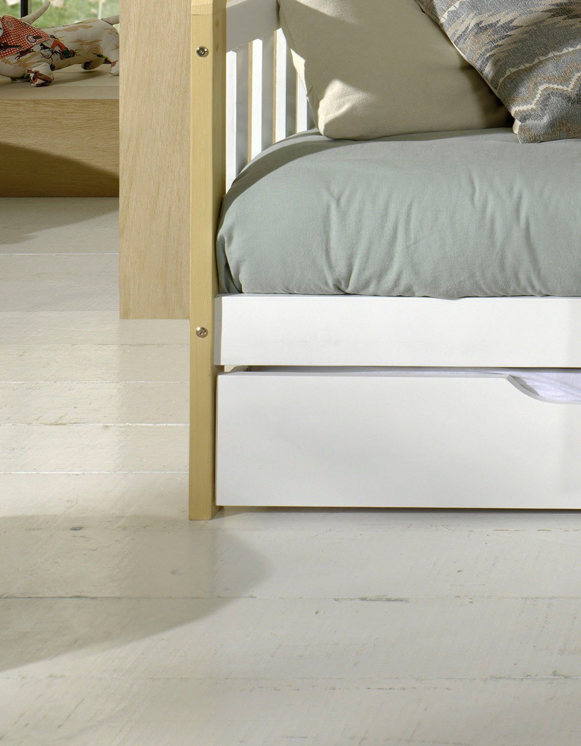 Vipack Kinderbett Tipi, mit Querstange in Zelt-Optik, Kiefer massiv (B/H/T ca. 206x185,1x96cm, seitliche Sprossenumrandung), inklusive Rolllattenrost und wahlweise mit Bettschublade