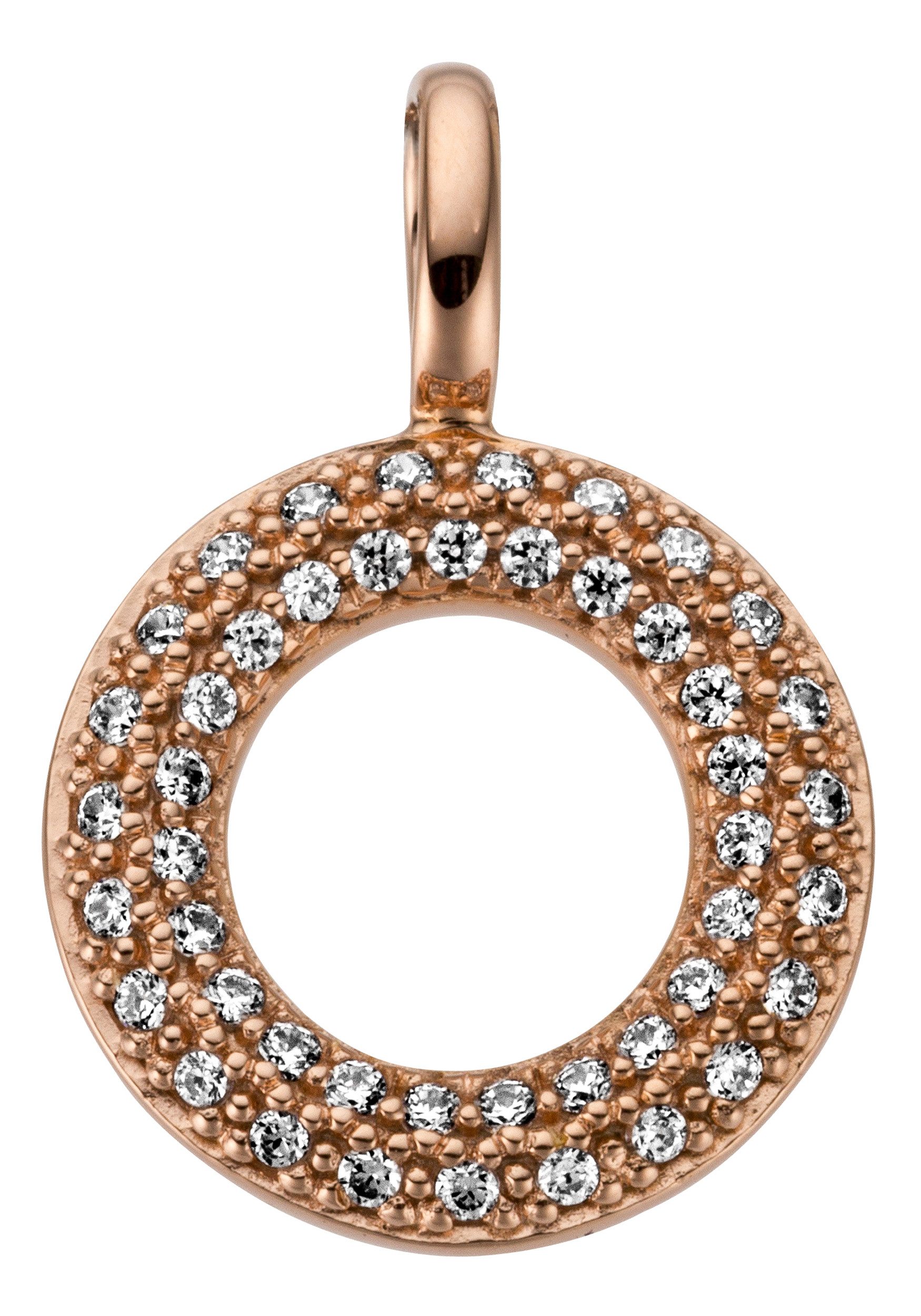 JOBO Kettenanhänger Kleiner Anhänger Roségoldanhänger rund 11 mm, 14 Karat 585 Roségold mit 46 Diamanten