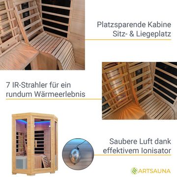 Artsauna Infrarotkabine Aalborg Triplex-Heizsystem, für 2 Personen, Hemlockholz, HiFi-System, Ionisator, LED-Farblicht