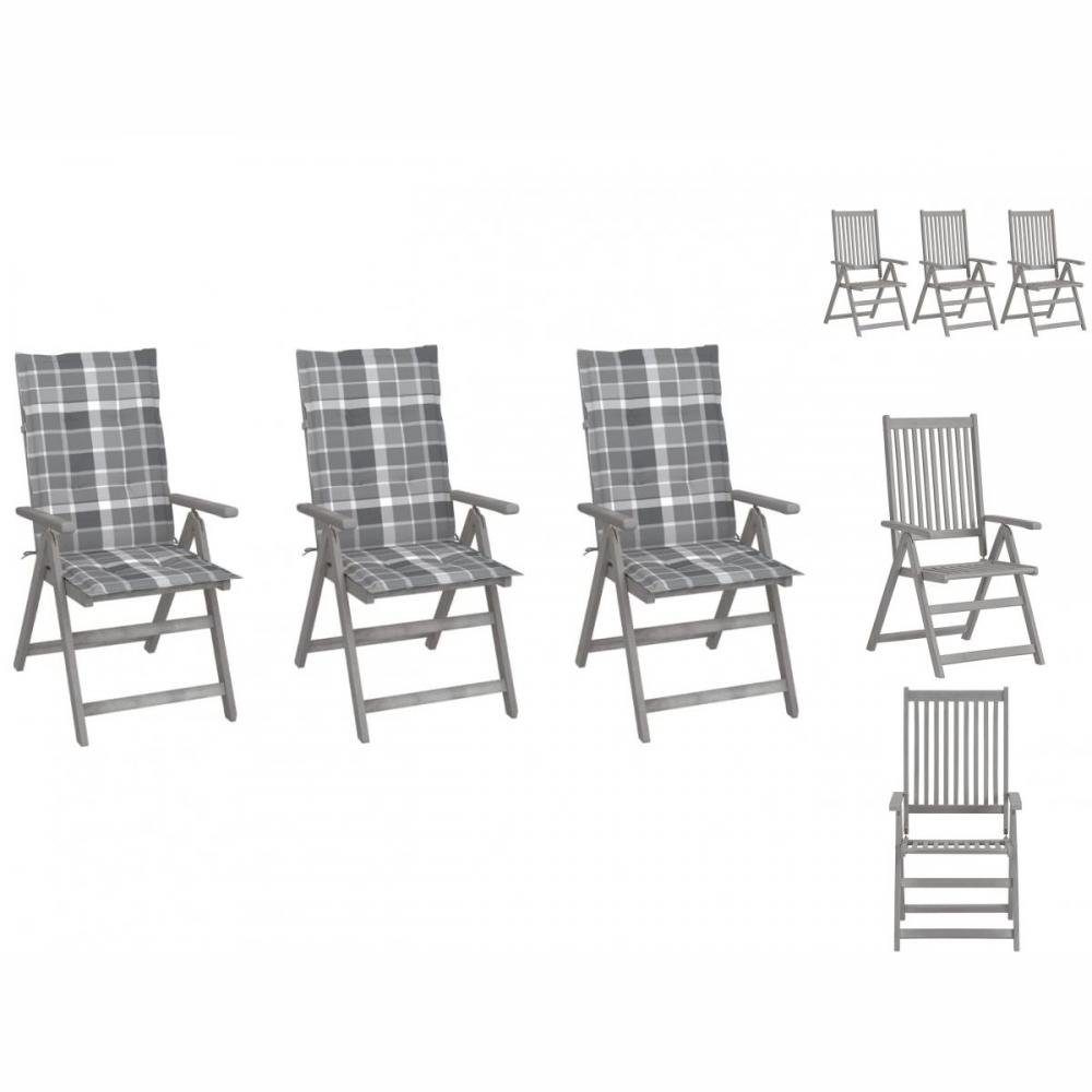 vidaXL Gartenstuhl Verstellbare Gartenstühle Akazie Holz mit Auflagen 3 Stk Massivholz