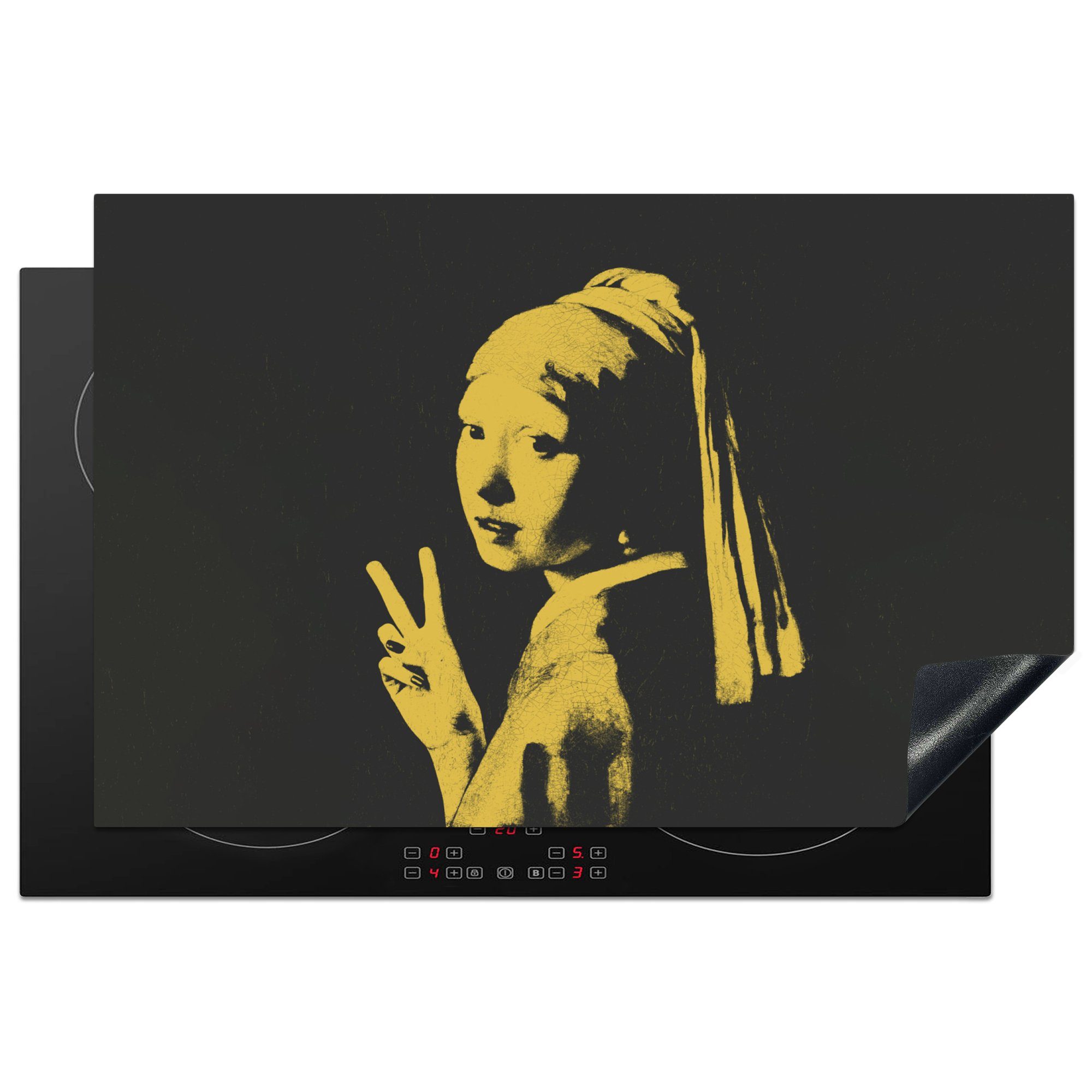 MuchoWow Herdblende-/Abdeckplatte Das Mädchen mit dem Perlenohrring - Vermeer - Frieden, Vinyl, (1 tlg), 81x52 cm, Induktionskochfeld Schutz für die küche, Ceranfeldabdeckung