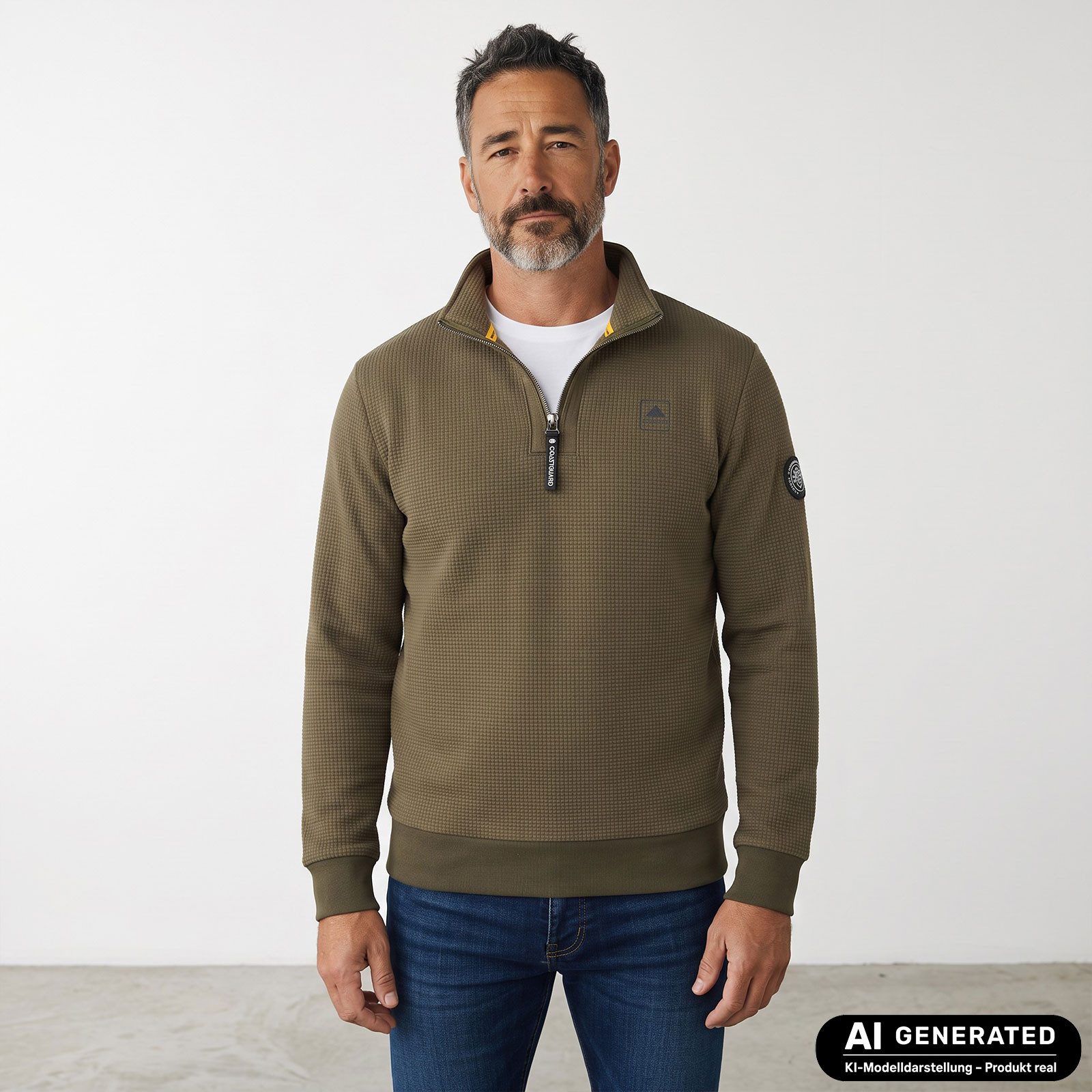 Coastguard Troyer Herren Sweat-Troyer 80937 mit Waffelstruktur - Pullover Troyer-Kragen Stehkragen mit Reißverschluss, Rippbündchen an Ärmeln und Saum – Bild 3 von 5