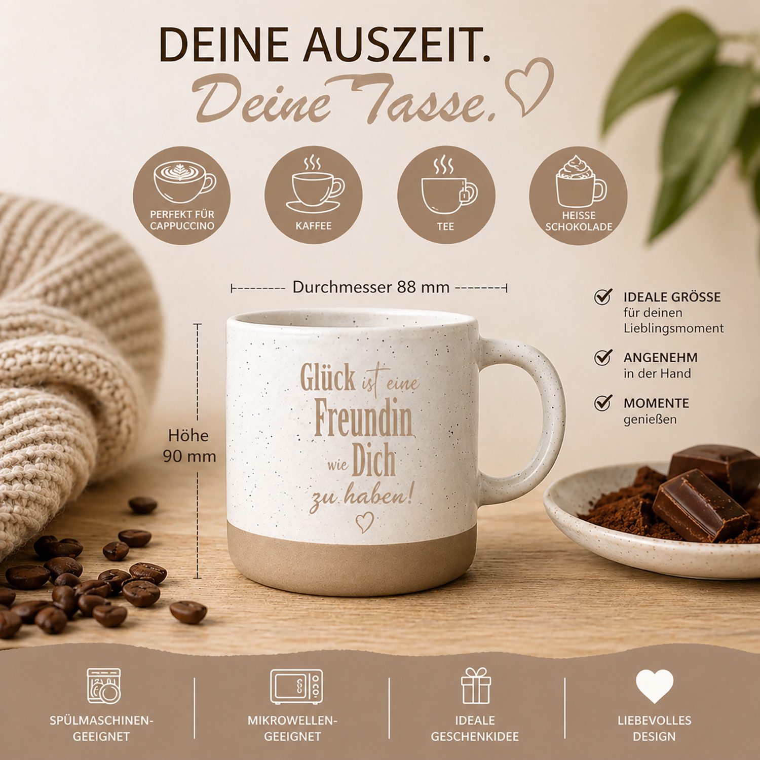 Camolo Tasse Kaffeetasse Steingut Glück ist eine Freundin ..., Keramik – Bild 2 von 5