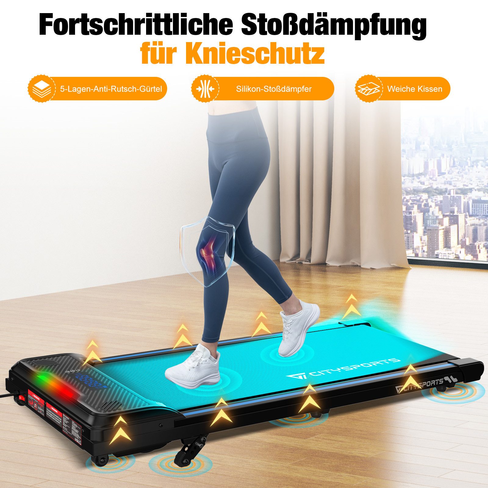 CITYSPORTS Laufband 440W Treadmill für Zuhause und im Büro Mit 3 Steigungsgraden (Mit Toolkit,Schmiermittel), 1-6km/h Walking/jogging Pad mit LED-Anzeige und Fernbedienung