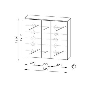 möbelando Schuhschrank 78447058 (BxHxT: 135x125x40 cm) in Riviera Eiche - Glas anthrazit mit 3 Türen und 10 Einlegeböden