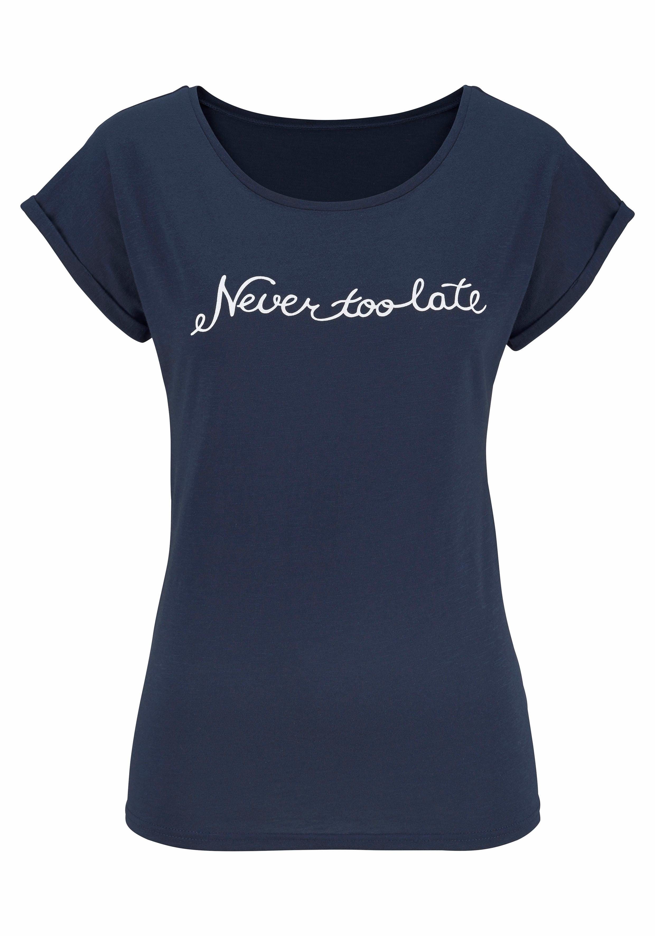 Frontdruck T-Shirt modischem Sprüche "Never Beachtime late" mit too