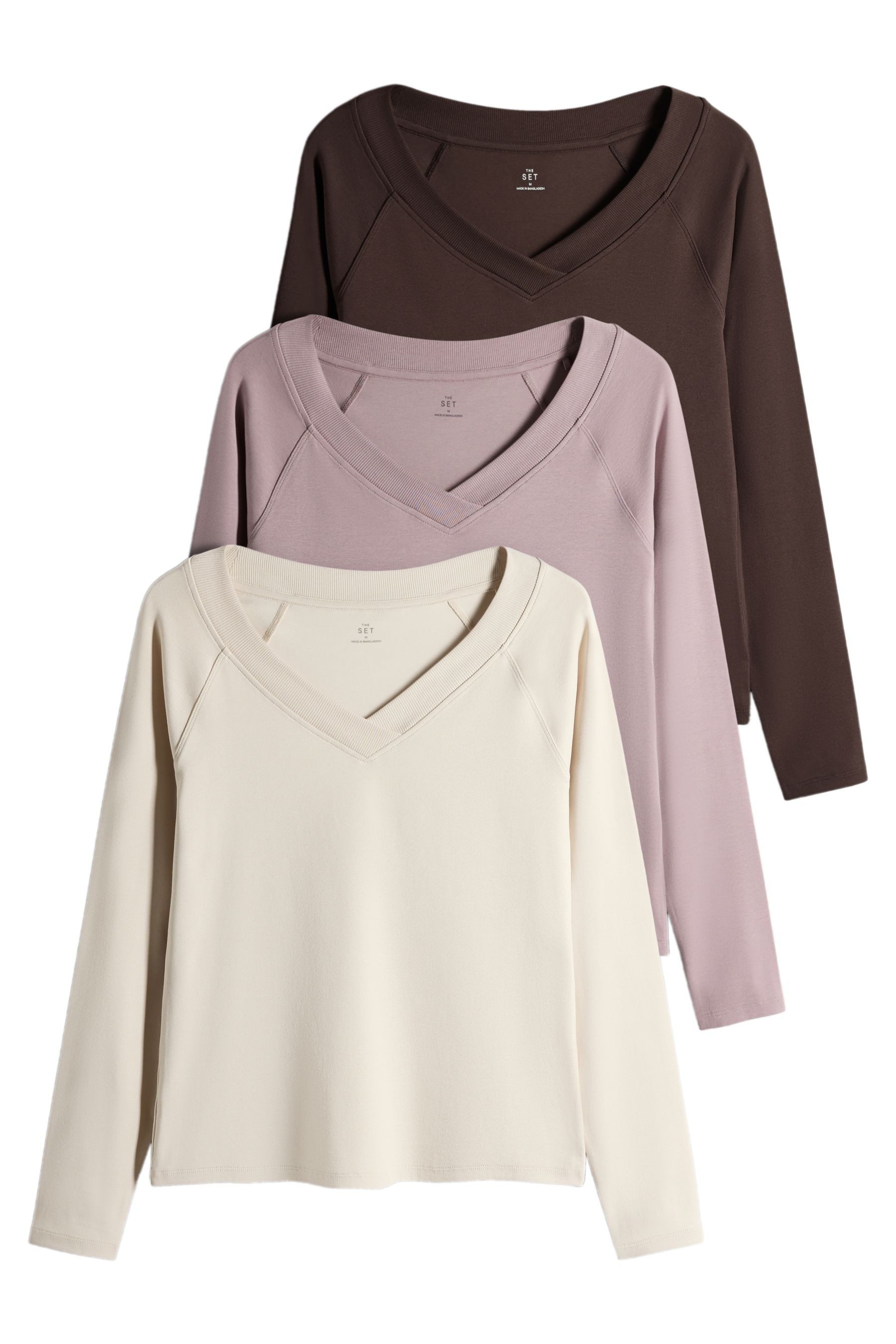 The Set Langarmshirt The Set Langarmtops mit X V-Ausschnitt, 3er-Pack (3-tlg)