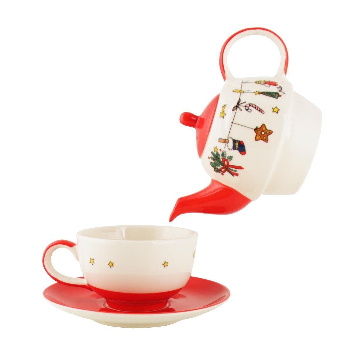 Mila Teekanne 440s-Exklusiv Mila Keramik Tee-Set Tea for One Es Weihnachtet sehr, 0,4 l, (Set, Tee-Set)