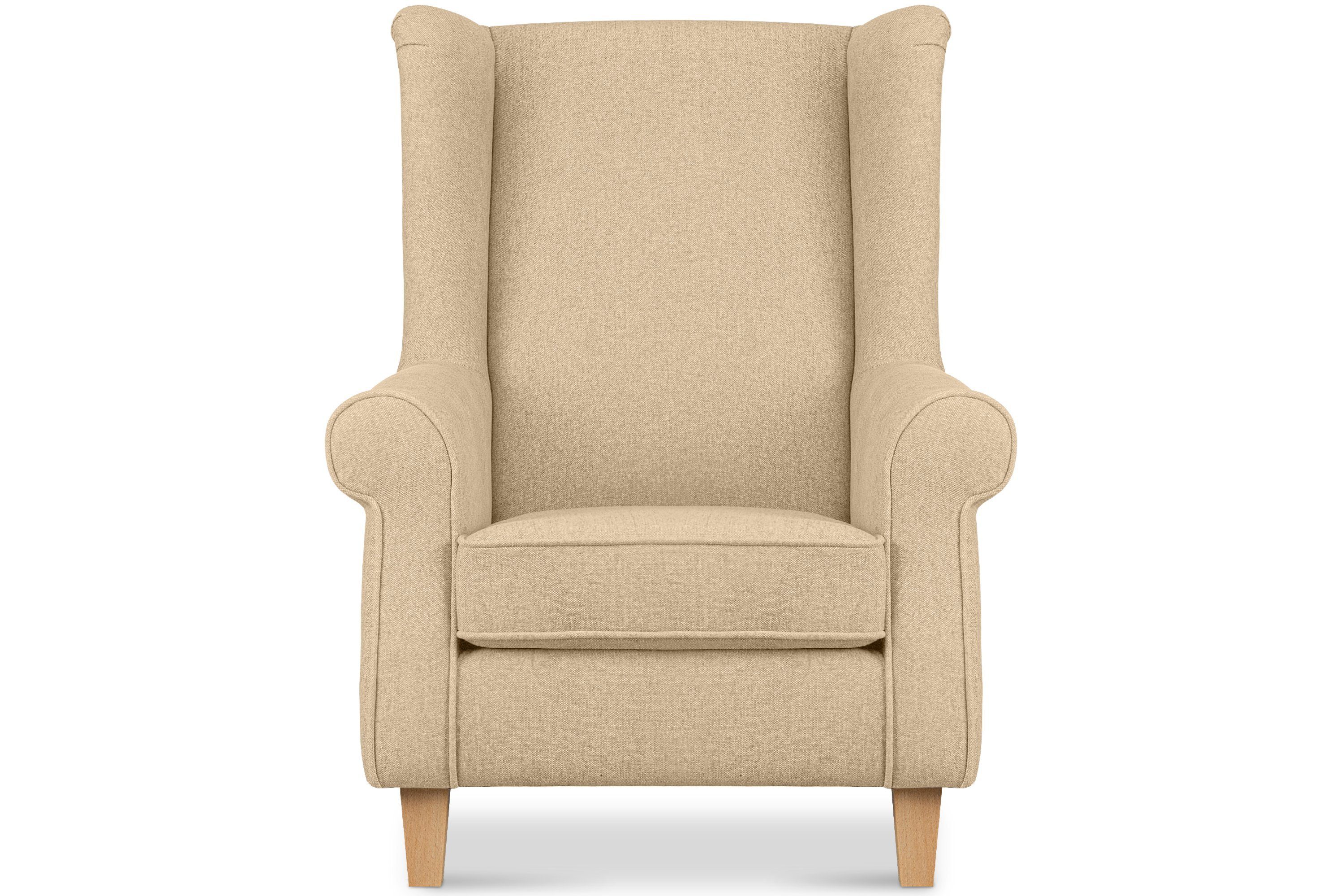 Sessel, Massivholzbeine mit MILES in Konsimo Gepolsterter Federn Ohrensessel Sessel der mit Sitzfläche, Armlehnen,