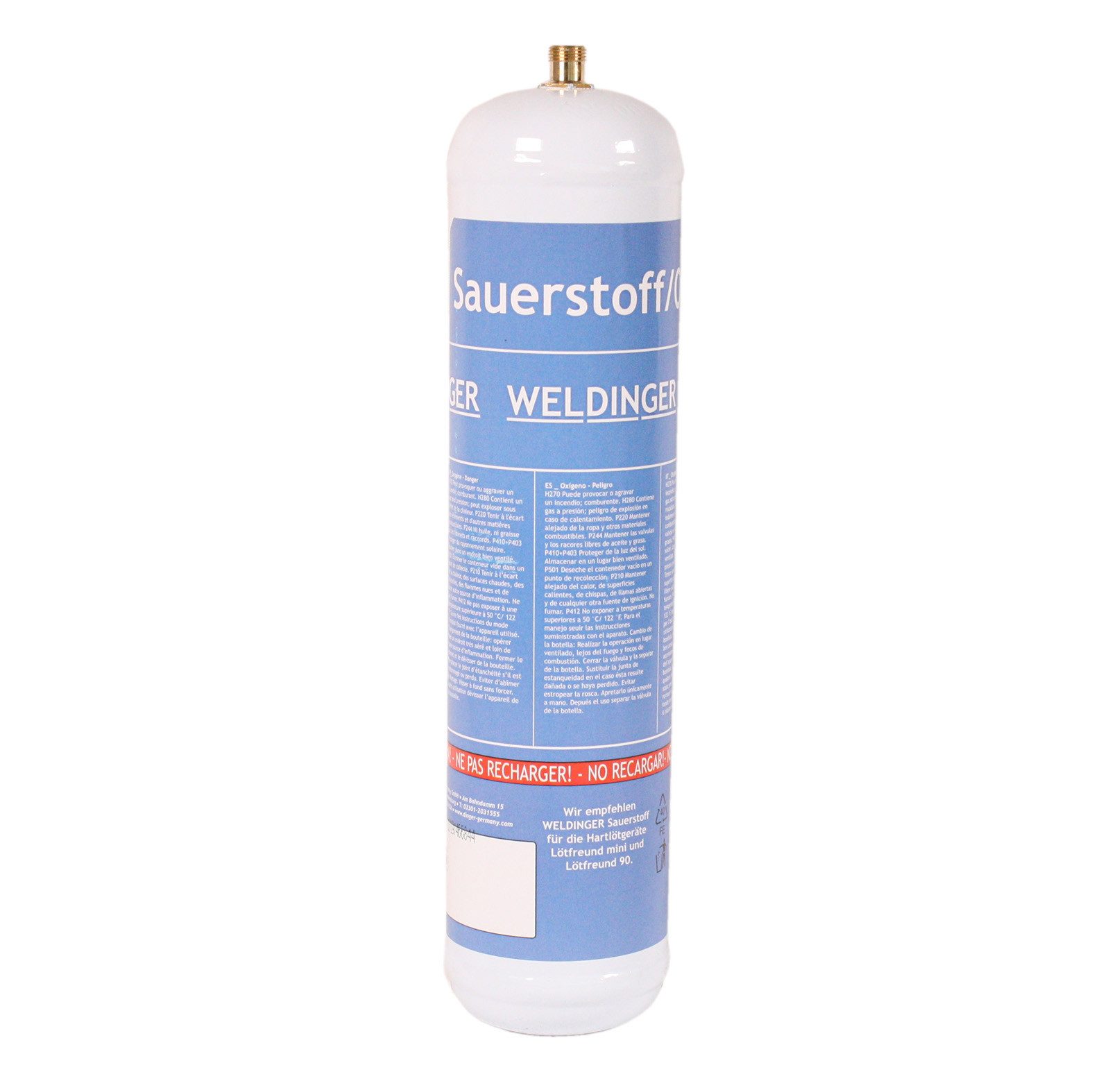 WELDINGER Gas WELDINGER 1l Sauerstoff Einwegflasche M12x1re 110bar 1 Liter