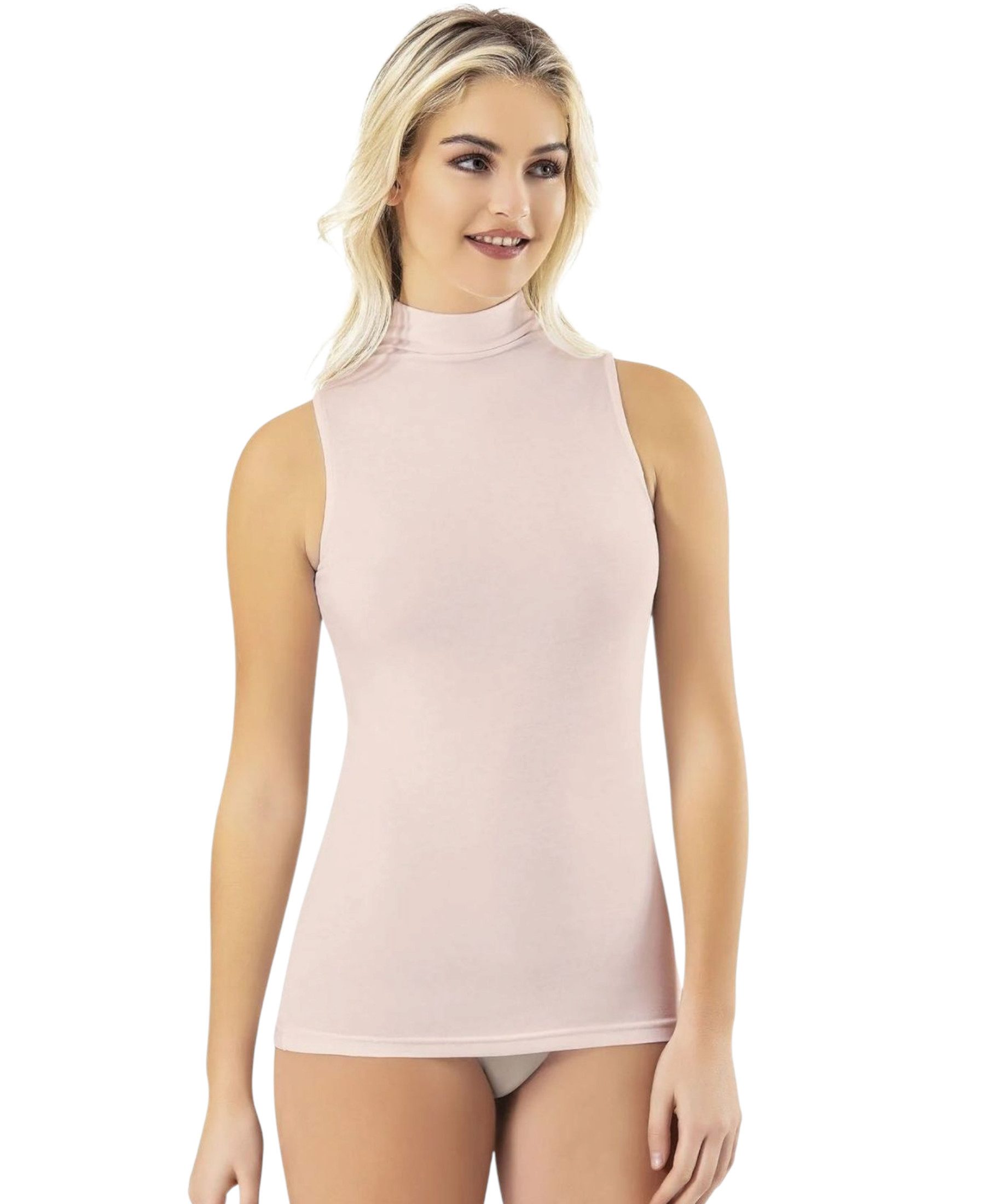fashionshowcase Shirttop Damen Body mit Stehkragen ärmellos, aus Baumwoll-Modal-Mix (1-tlg) Ohne Ärmel, eng anliegend
