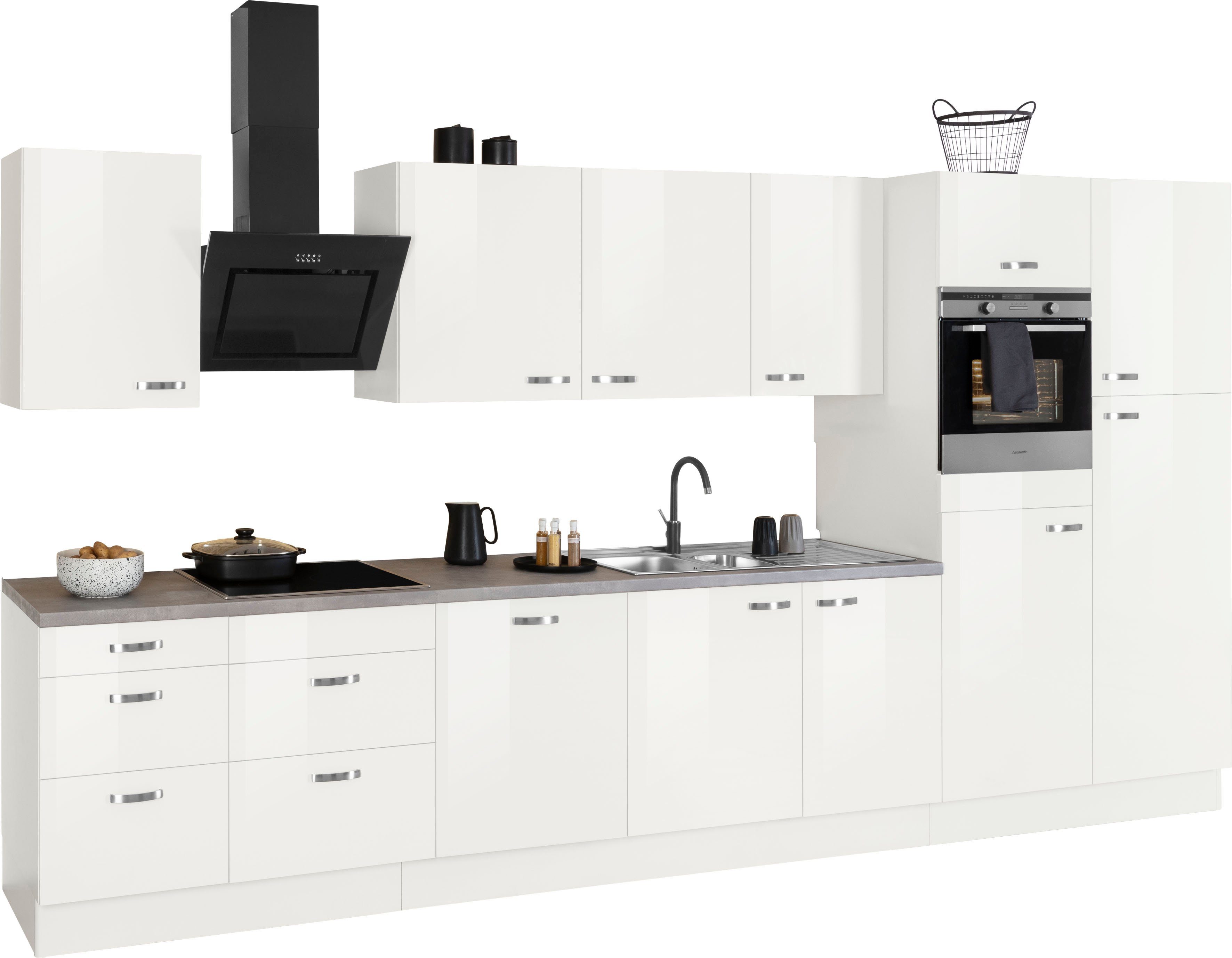 OPTIFIT Küchenzeile Cara mit Hanseatic E-Geräten, Breite 400 cm, Induktionskochfeld, Soft-Close-Funktion, Vollauszüge