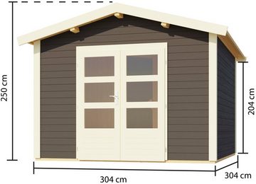 KONIFERA Saunahaus Latrup, BxTxH: 337 x 348 x 250 cm, 28 mm, (Set) 9-kW-Bio-Ofen mit ext. Steuerung