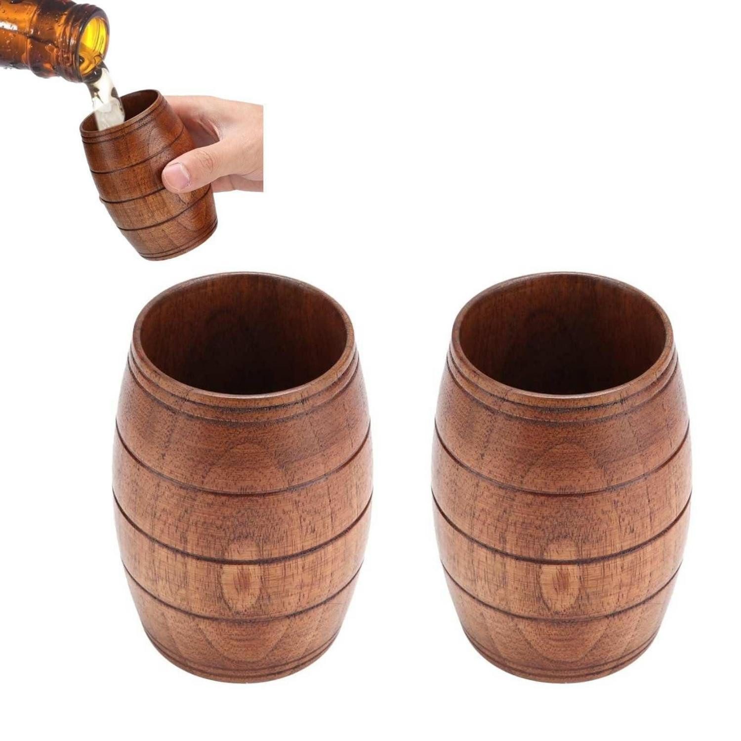 LuxusKollektion Bierkrug 2 Holz Bierkrüge Fass-Optik Kembat Natur, Holz