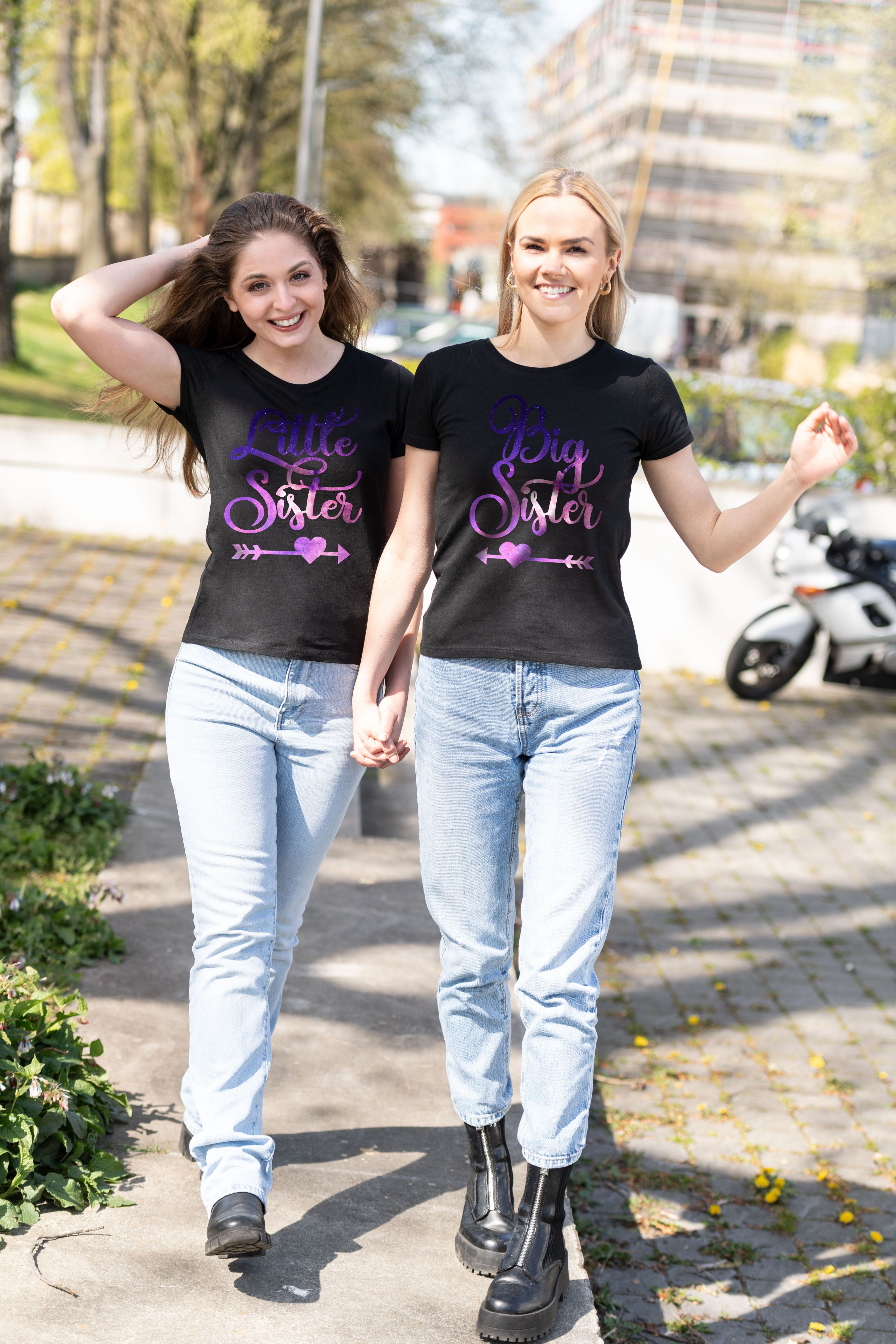 Couples Shop T-Shirt Big Sister & Little Sister T-Shirt mit lustigem Spruch Print