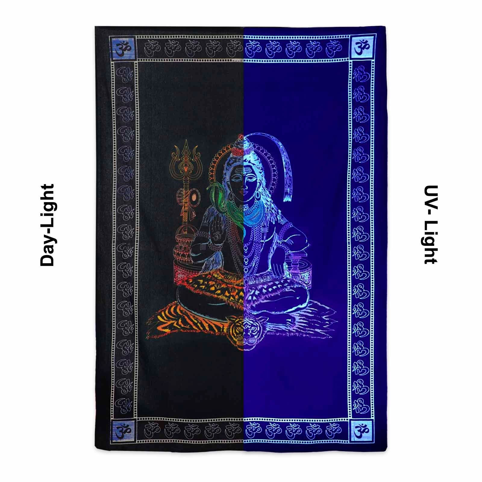 KUNST UND MAGIE Wandteppich Tuch Shiva Tagesdecke Wandbehang Deko UV Schwarzlicht ca. 200x135 cm