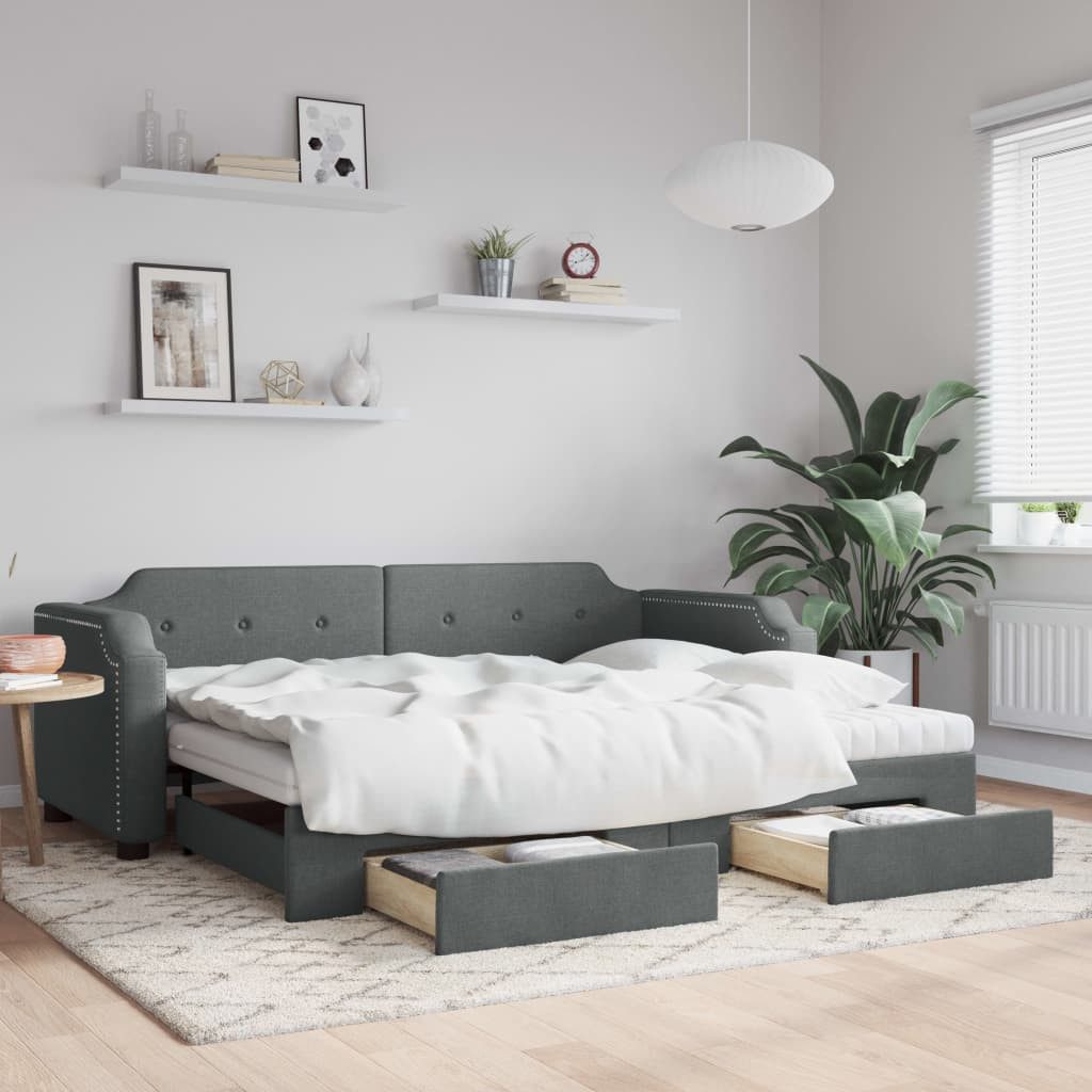 Bett Ausziehbares 2-in-1-Tagesbett Sofa Dunkelgrau 223x90x66,5 cm