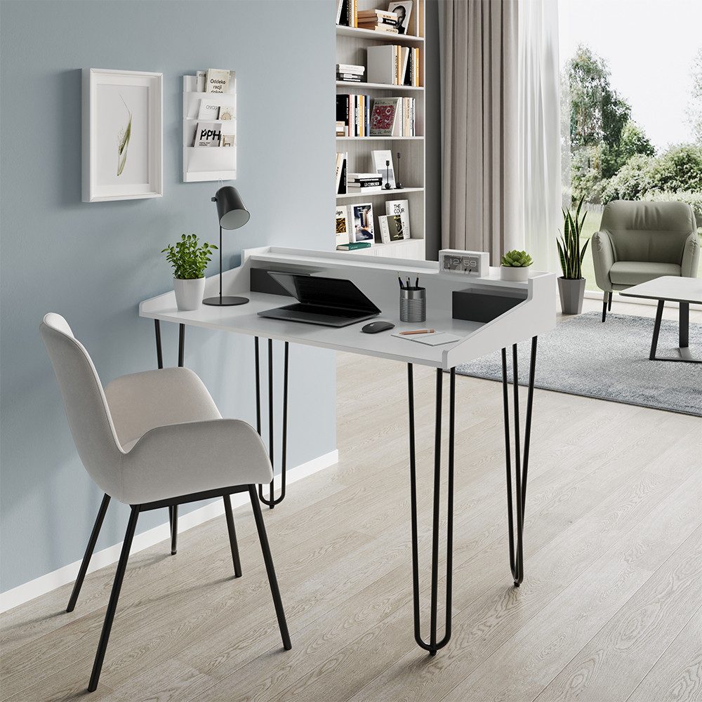 Vicco Schreibtisch Sannar, Weiß/Schwarz, 110 x 60 cm mit Schubladen