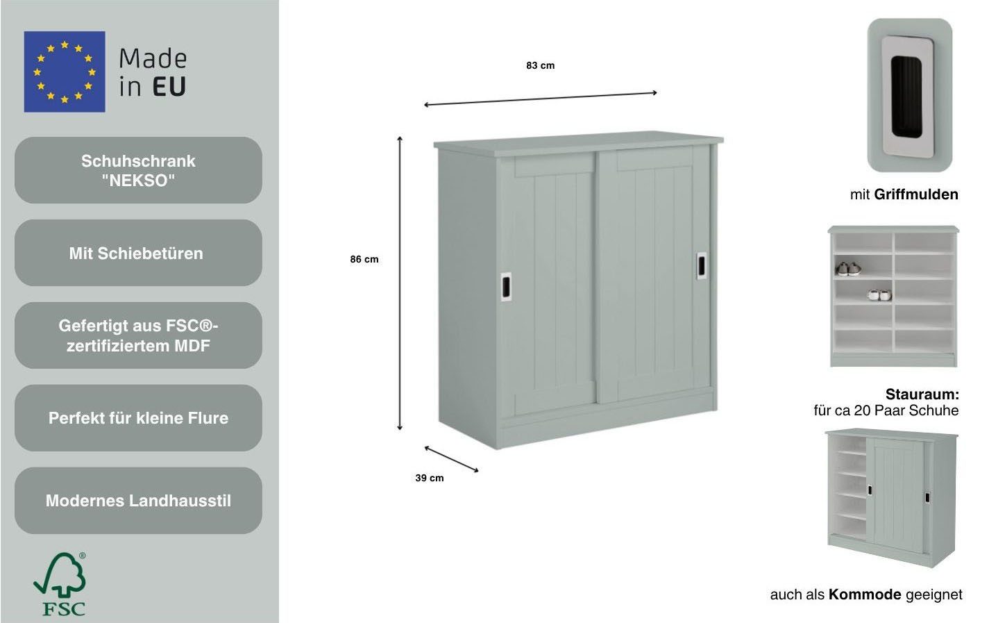 Home affaire Schuhschrank Nekso Breite 83 cm, aus MDF oder Massivholz, FSC®-zertifiziert